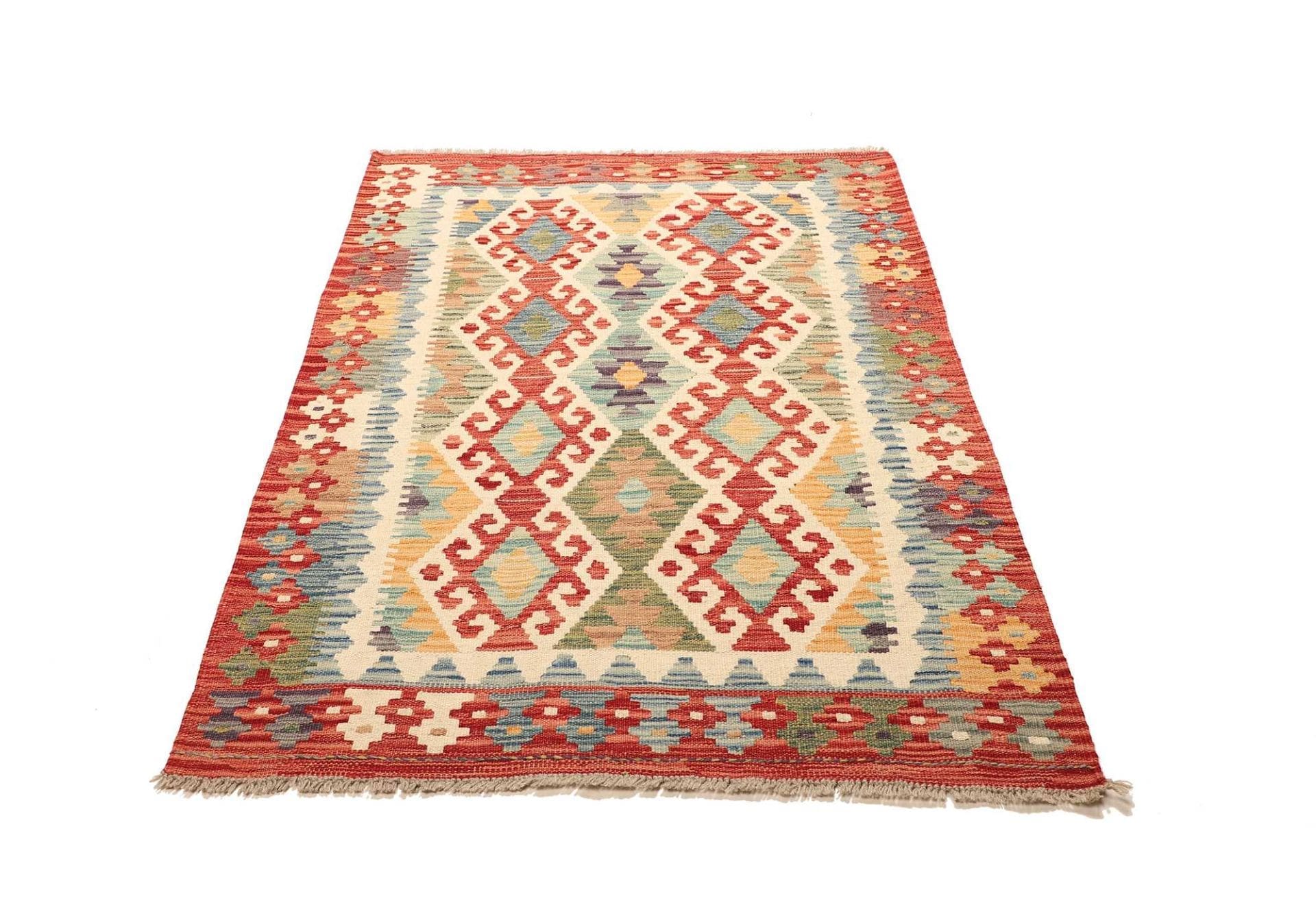 Kelim Teppich 110 x 152cm, handgewebt, rustikales Design
