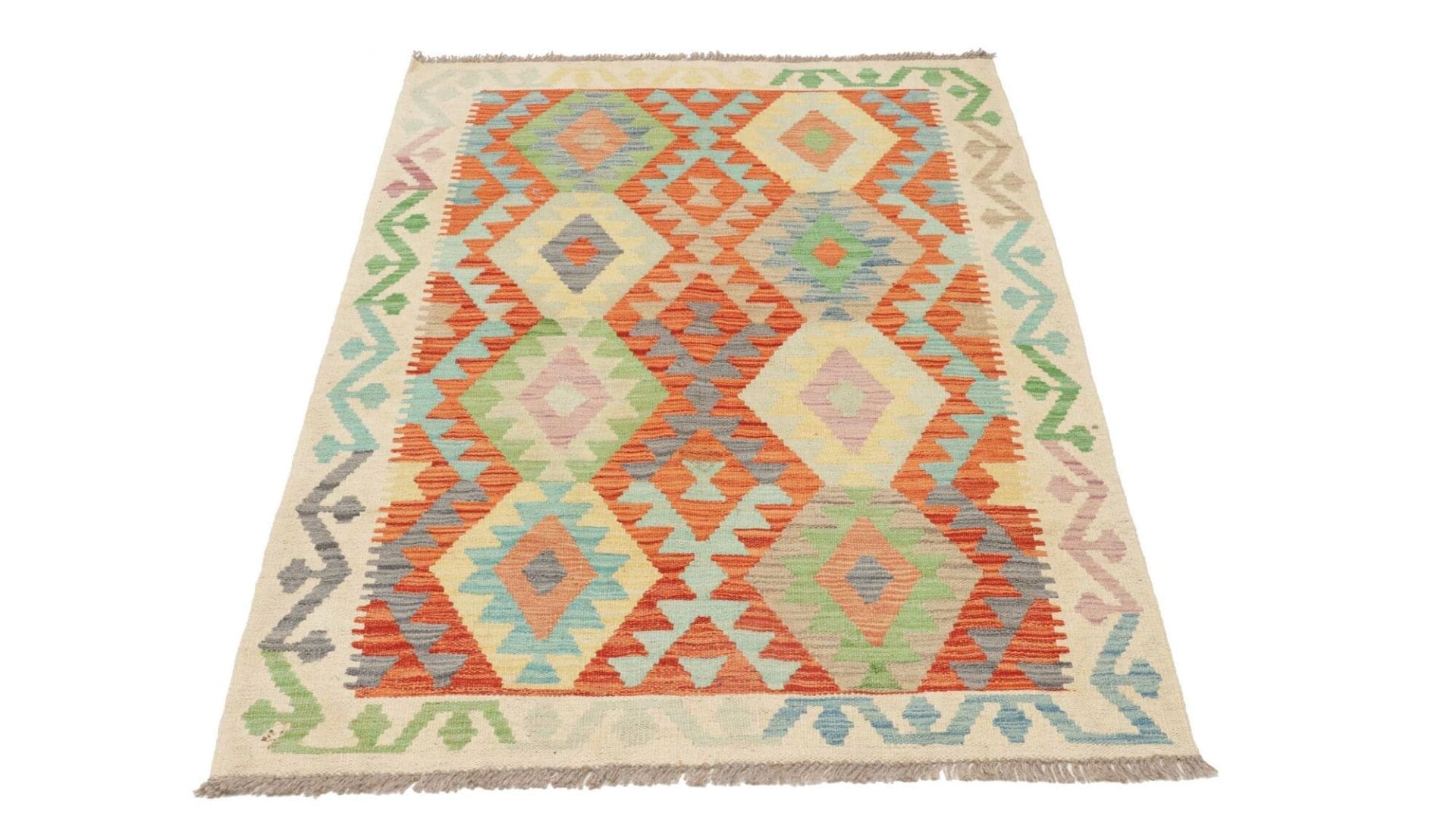 Handgewebter Kelim 107 x 156cm aus Schurwolle mit rustikalem Flair