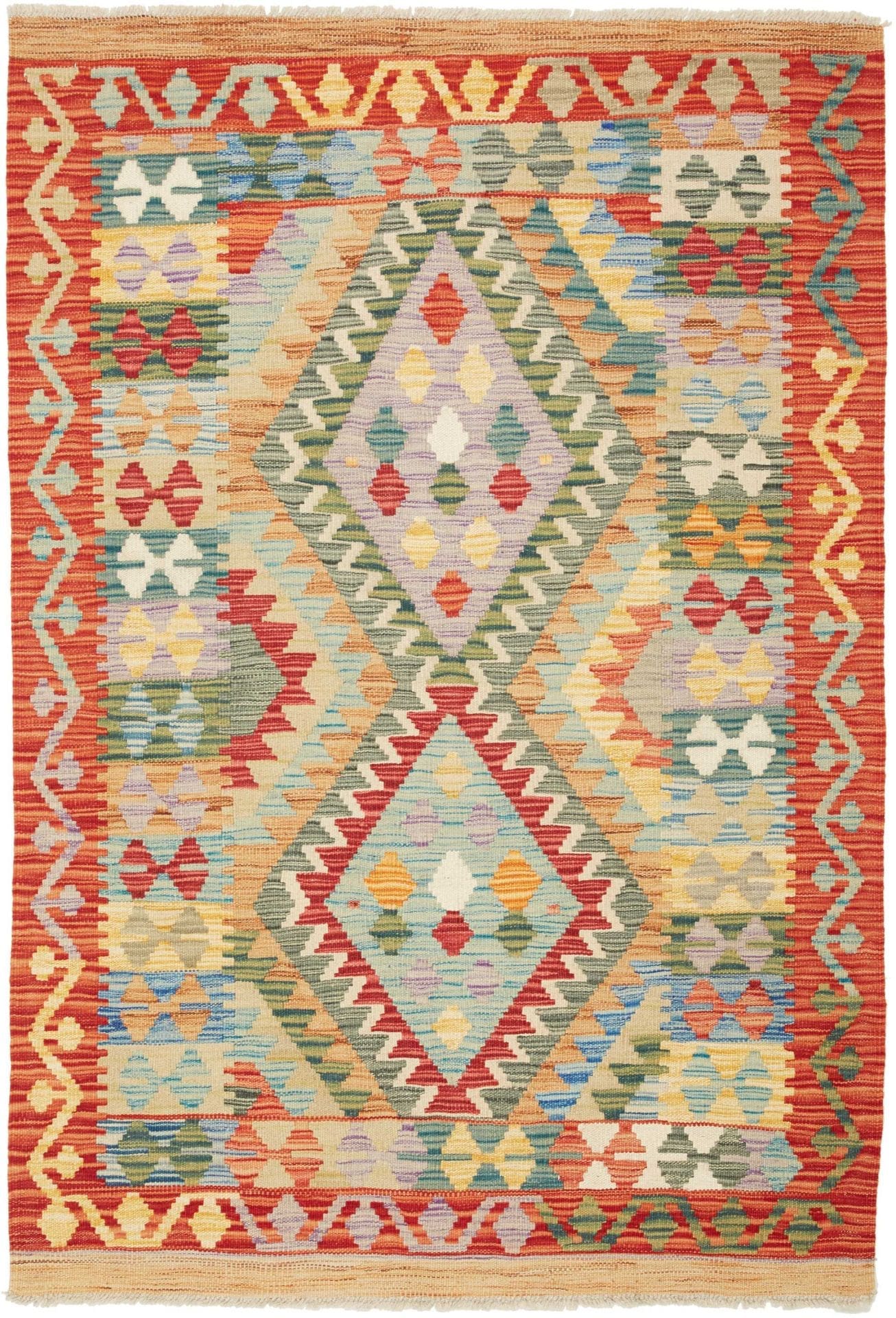 Handgewebter Kelim Teppich 107 x 150cm aus Schurwolle, rustikal