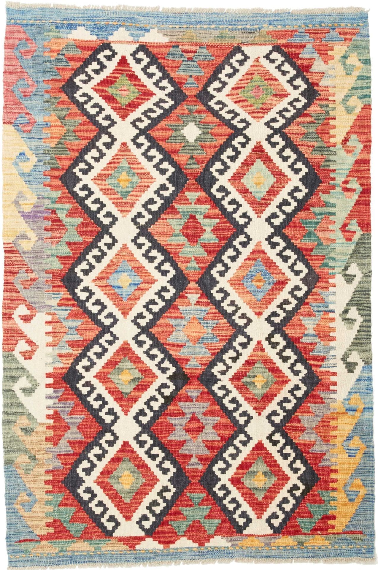 Kelim Teppich 105 x 151cm aus Schurwolle, handgewebt, rustikal