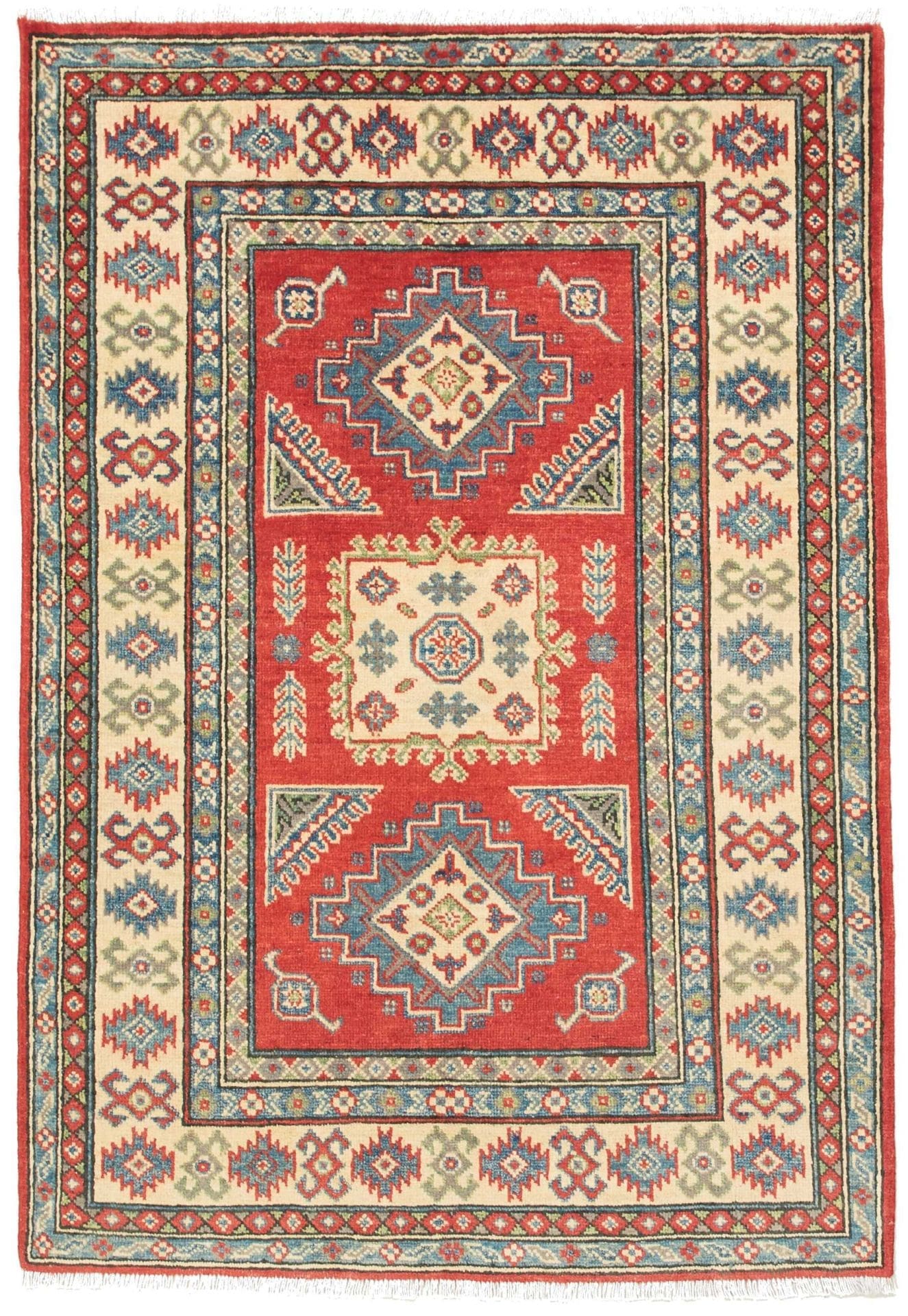 Kazak Teppich 106 x 150cm, geometrisches Muster, handgeknüpft