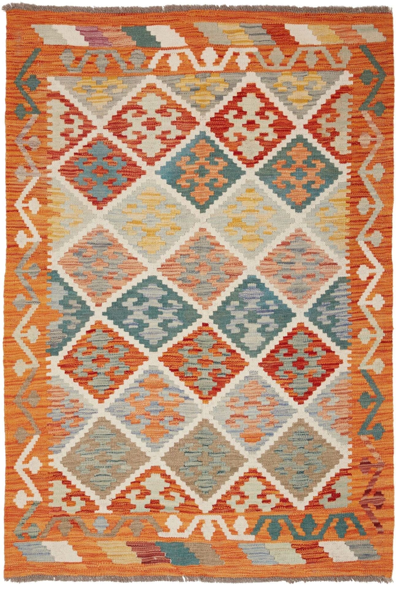 Kelim Teppich 105 x 149 cm aus Schurwolle, handgewebt, rustikal