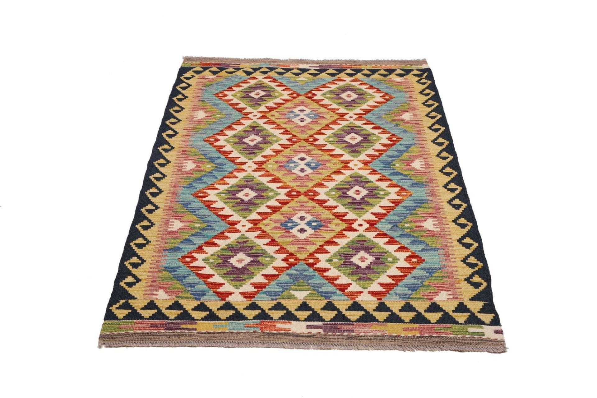 Handgewebter Kelim 101 x 145 cm aus Schurwolle – rustikaler Orientteppich