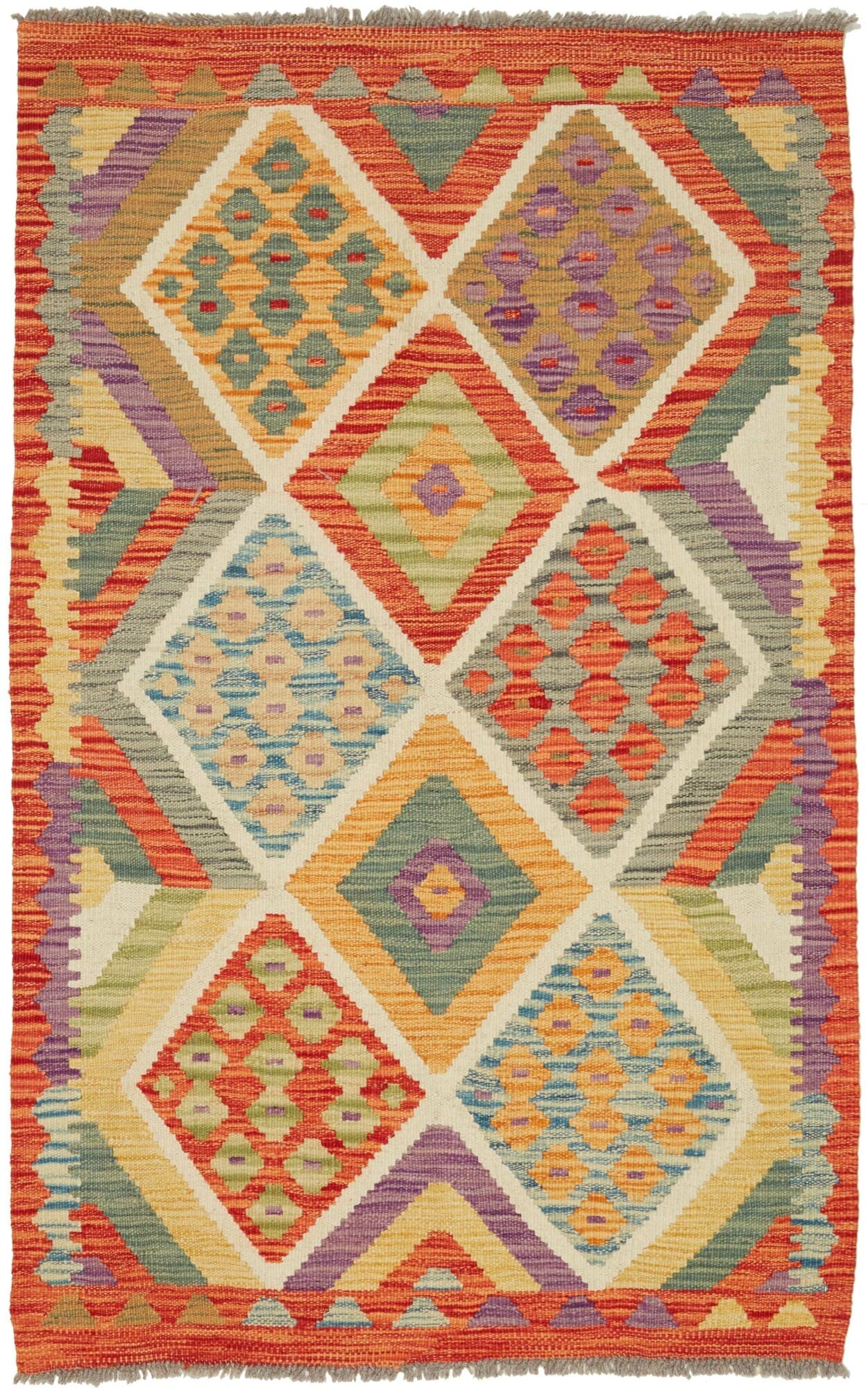 Handgewebter Kelim Teppich 87 x 132cm, rustikales Design, Wolle