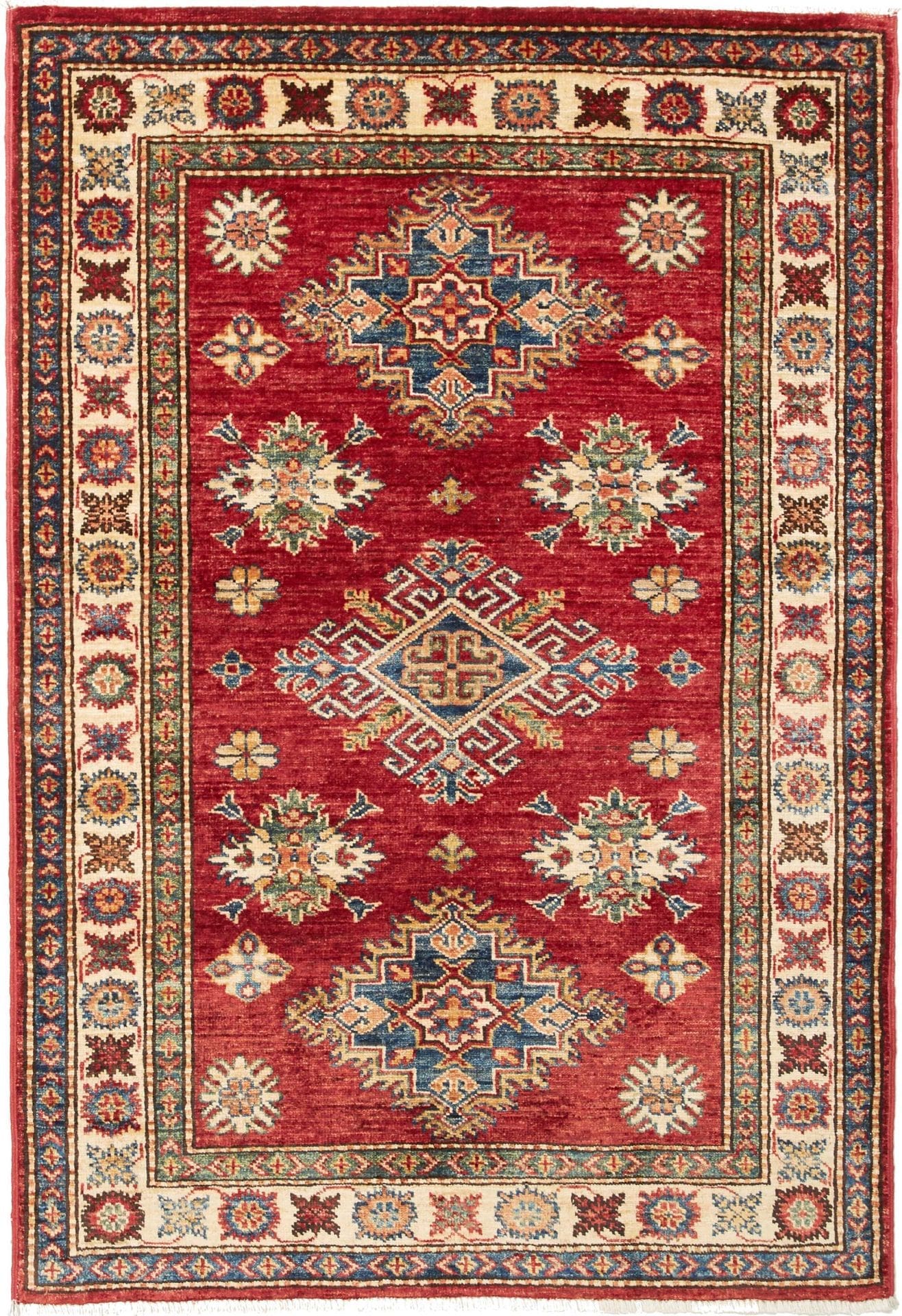 Kazak Orientteppich 101 x 143cm, geometrisch, Schurwolle, handgeknüpft