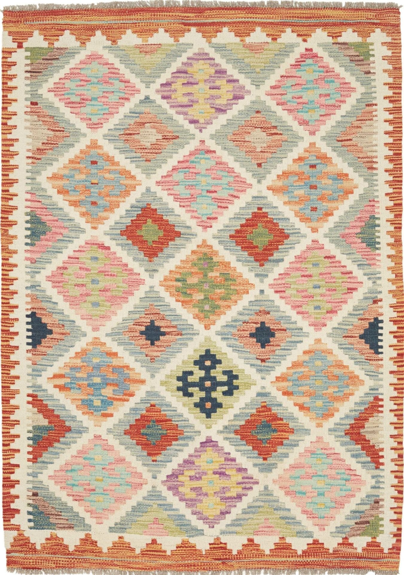 Handgewebter Kelim Teppich 105 x 147 cm aus Schurwolle, Orientteppich