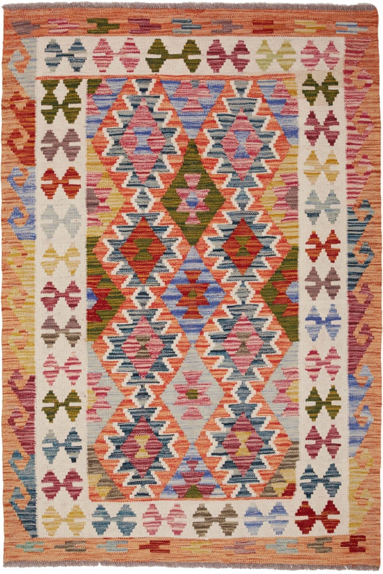 Kelim Teppich 106 x 150cm aus Schurwolle, handgewebt, rustikal