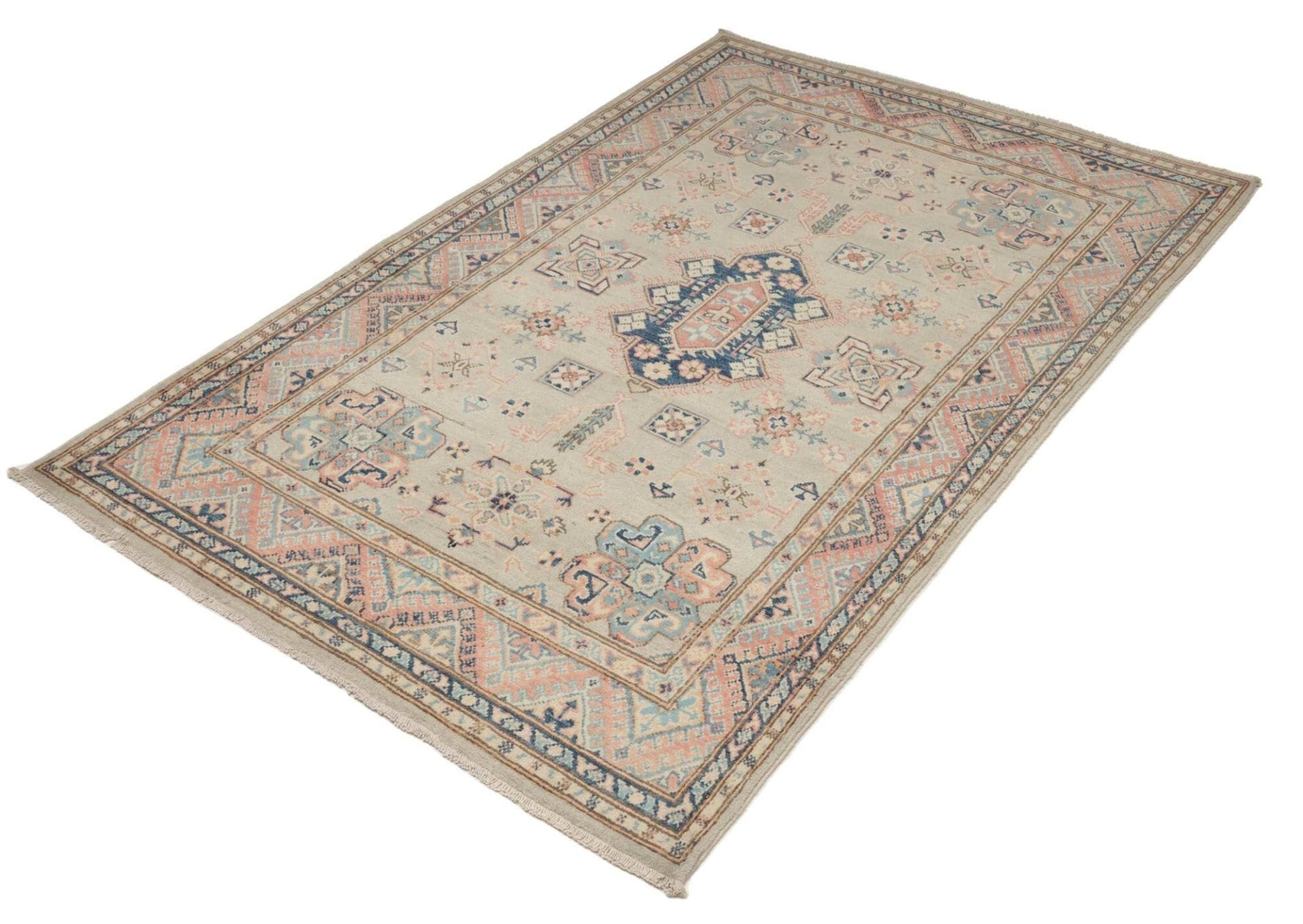 Kazak Teppich 121 x 177cm, geometrisches Muster, handgeknüpft