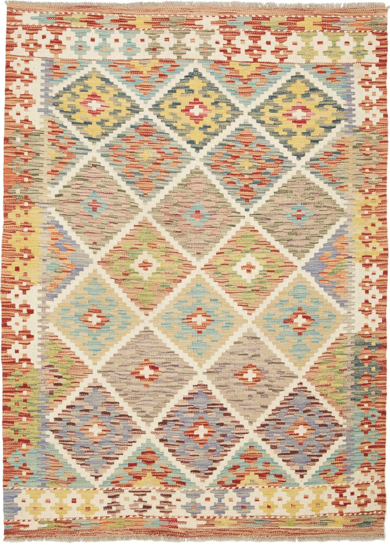 Kelim Teppich 105 x 150cm aus Schurwolle, handgewebt, rustikal
