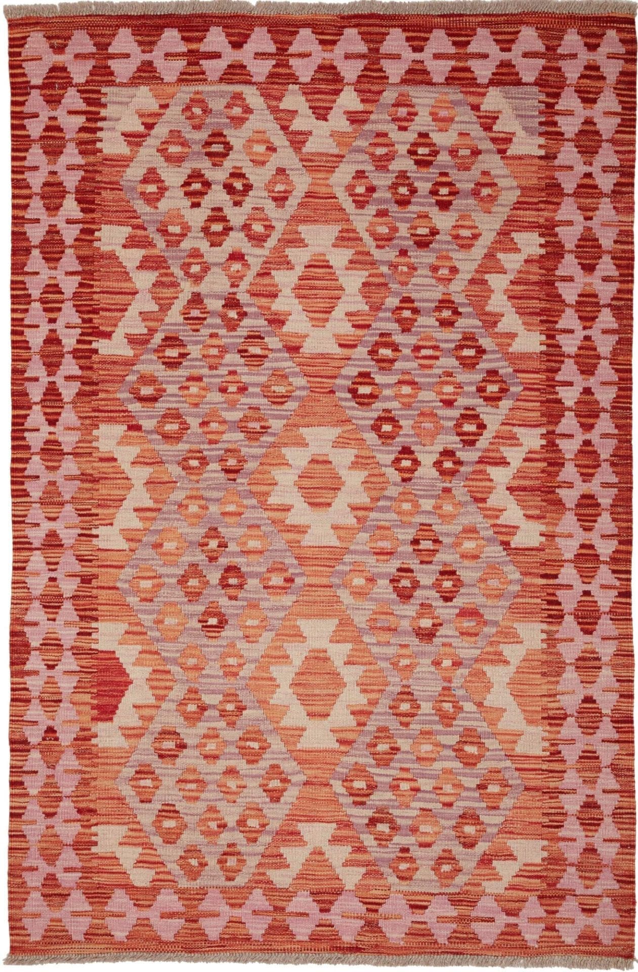Kelim Teppich 106 x 154 cm aus Schurwolle, handgewebt mit rustikalem Flair