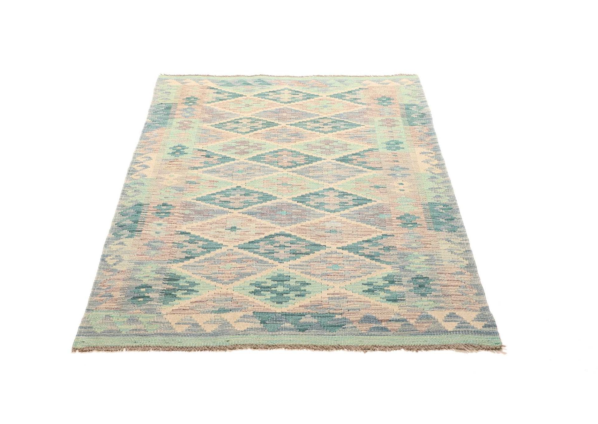 Kelim Teppich 102 x 141cm, handgewebt, rustikales Flair, Wolle