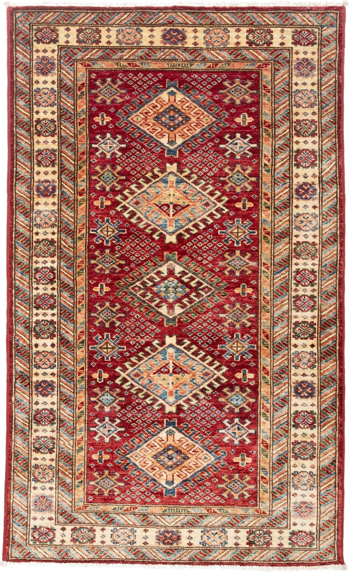 Kazak Teppich 94 x 155cm, handgeknüpft, geometrisches Muster