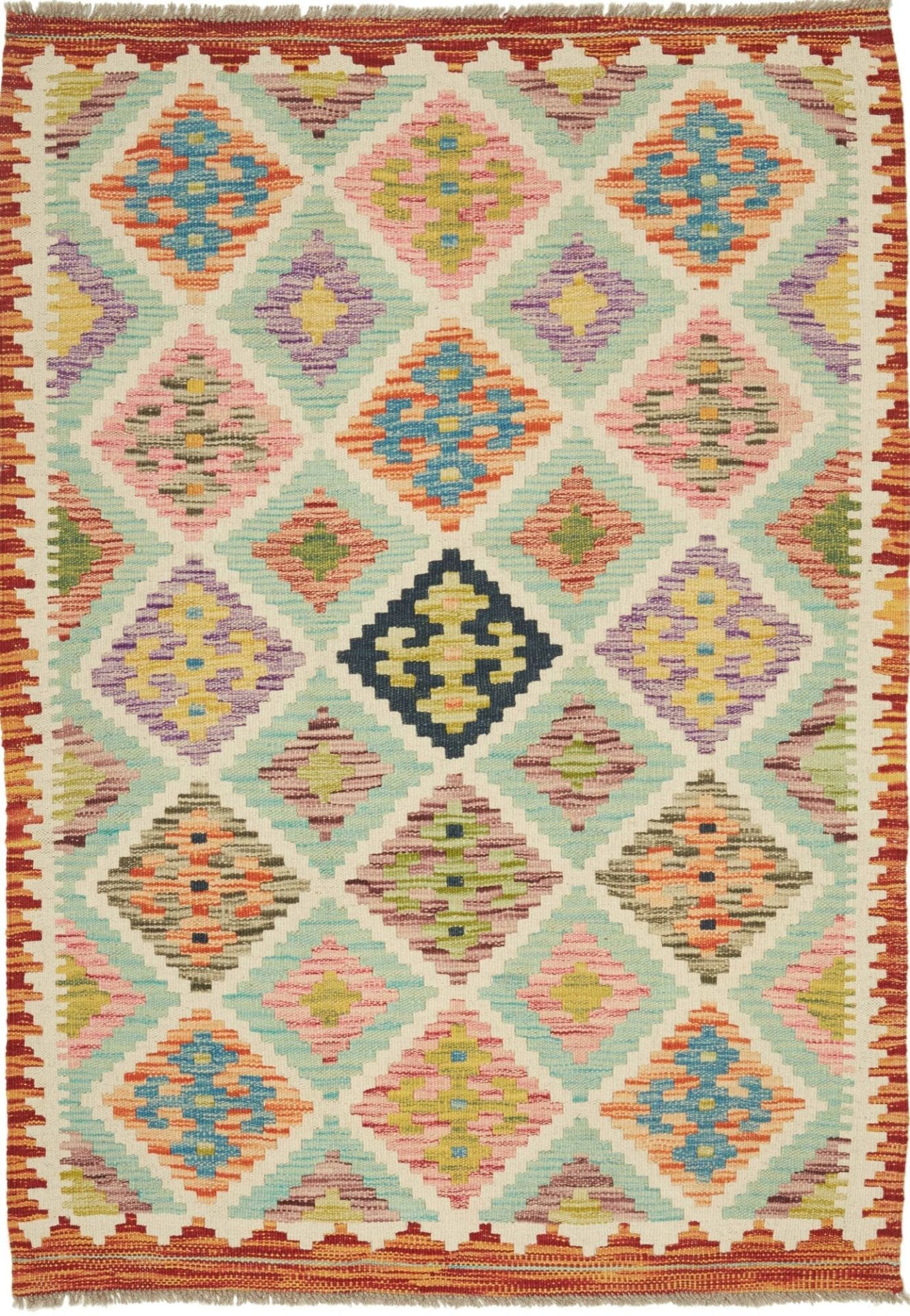 Kelim Teppich 107 x 150cm aus Schurwolle, handgewebt, rustikal