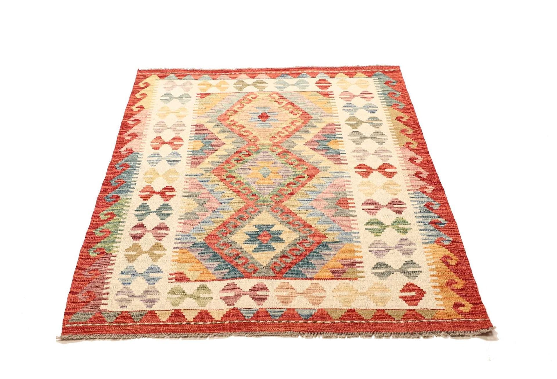 Kelim Teppich 106 x 150cm aus Schurwolle, handgewebt, rustikal