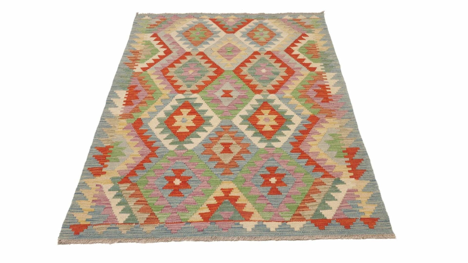 Handgewebter Kelim Teppich 107 x 154 cm aus Schurwolle, bunt