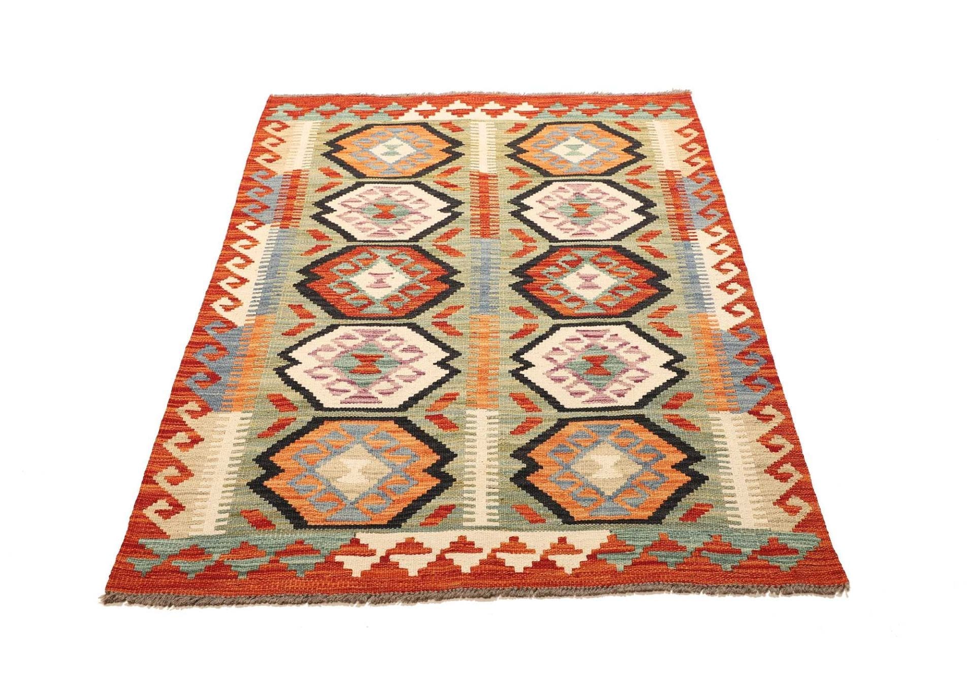 Kelim Teppich 102 x 147cm, handgewebt, rustikales Flair, Wolle