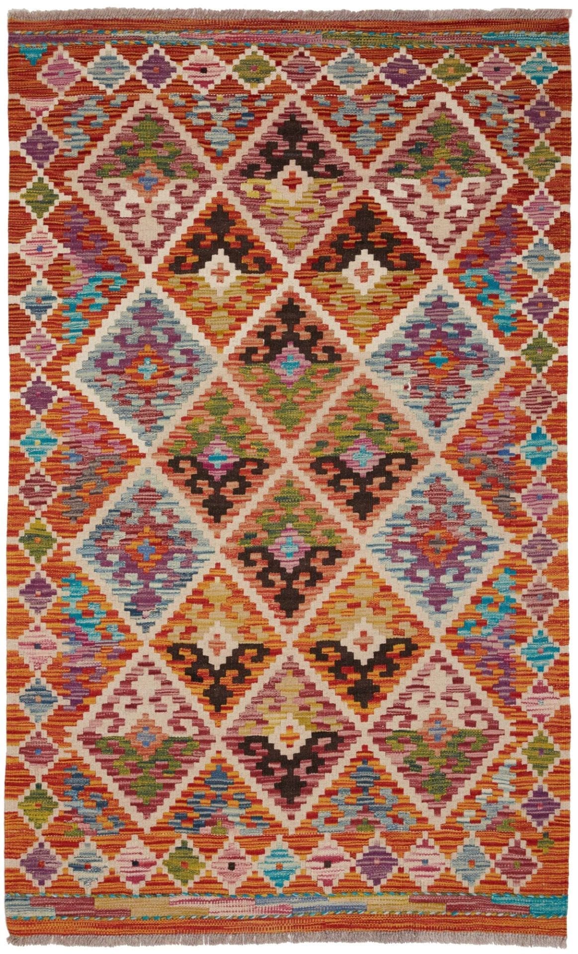 Kelim Teppich 98 x 158 cm, handgewebt, rustikales Flair, Wolle