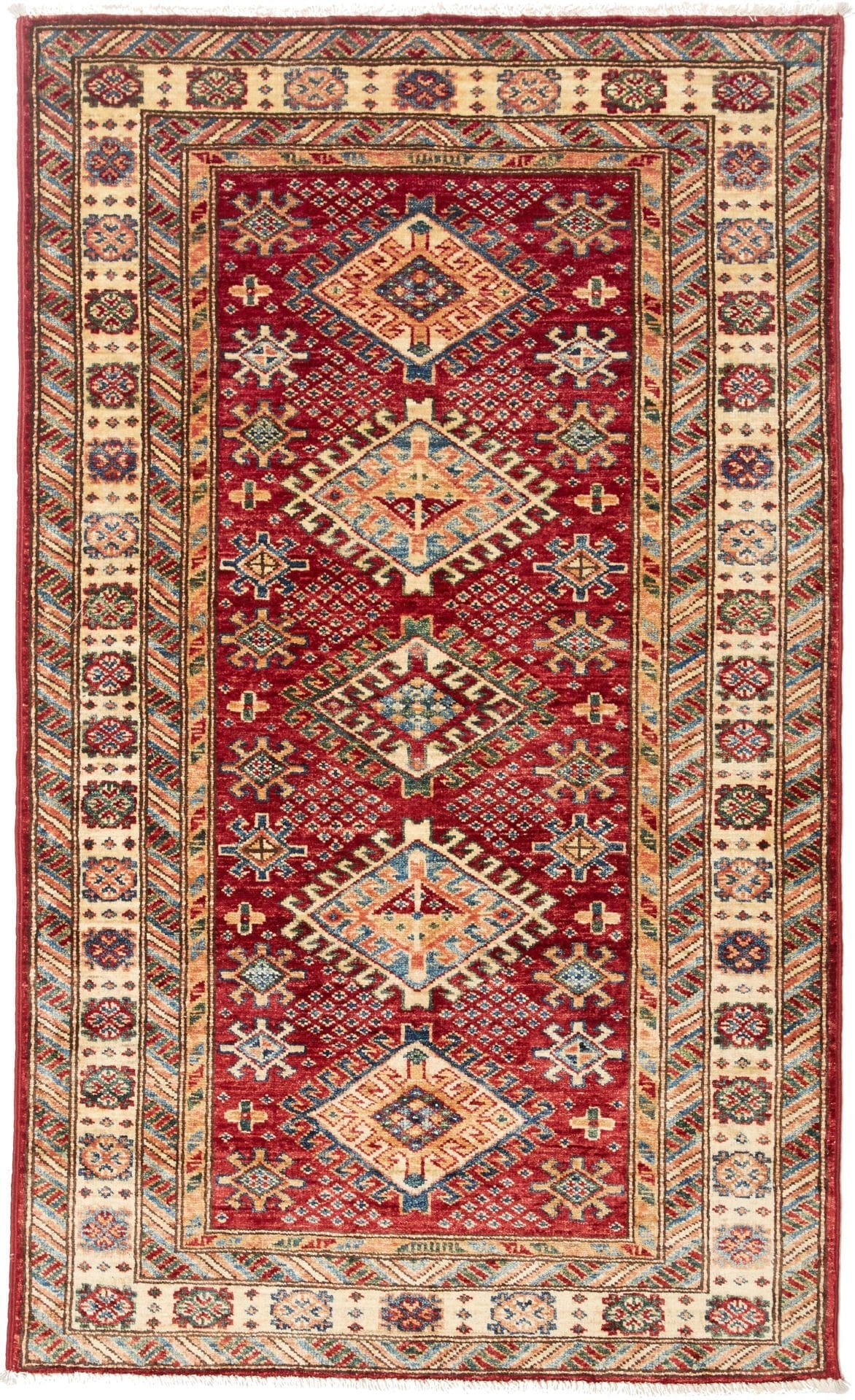Kazak Teppich 97 x 151 cm mit geometrischem Muster - handgeknüpft