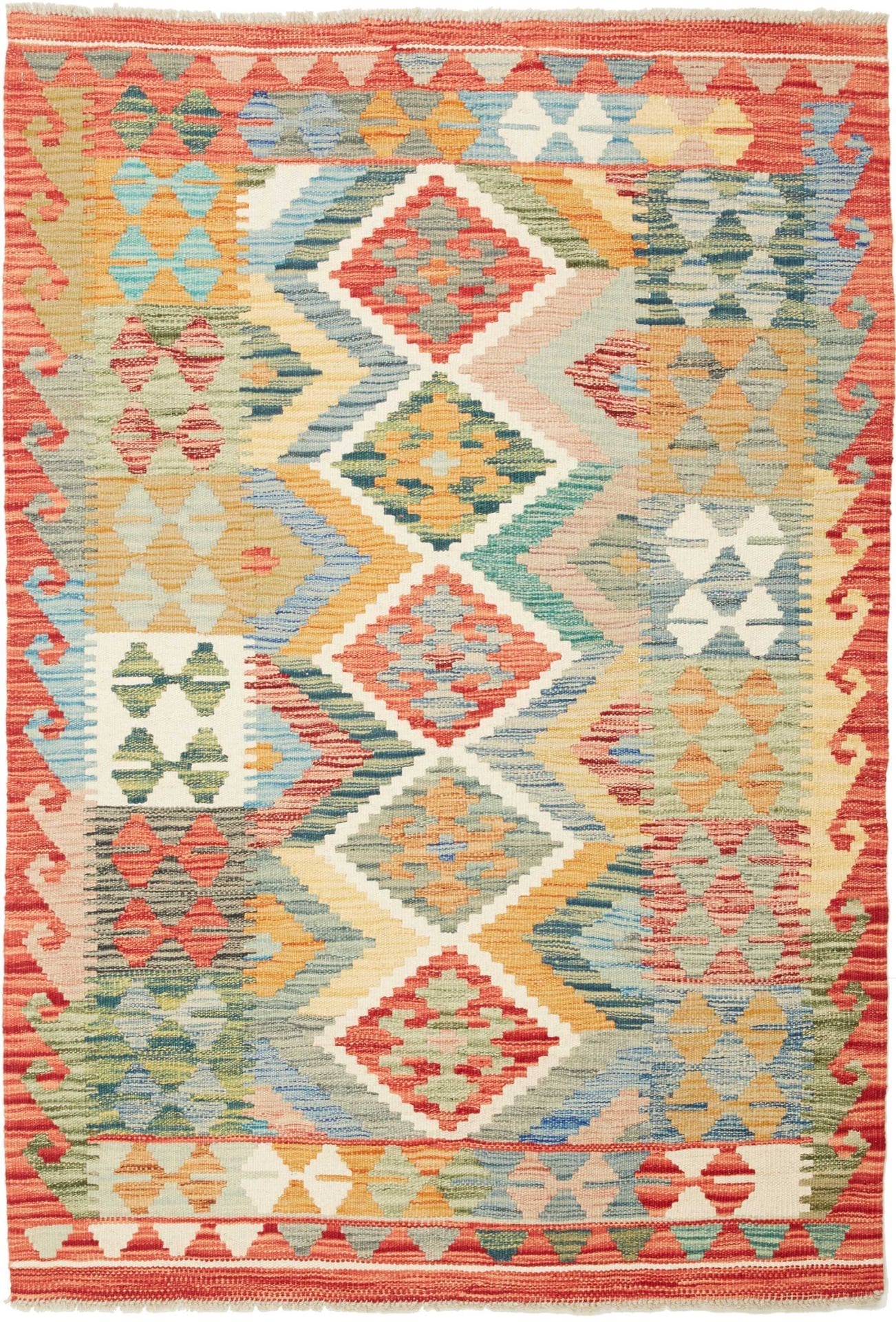 Kelim Teppich 103 x 147cm aus Schurwolle, handgewebt, rustikal