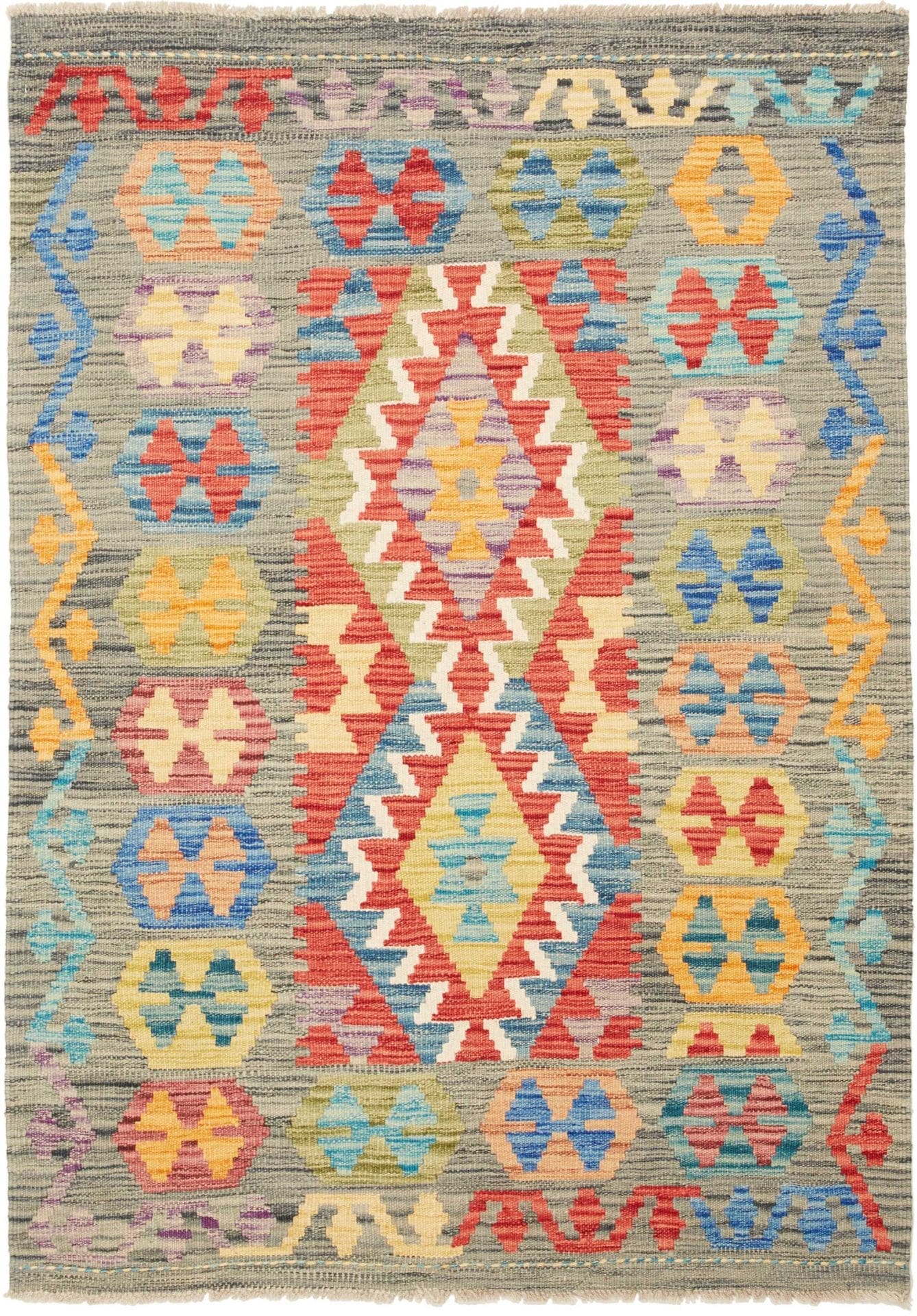 Kelim Teppich 106 x 147 cm, handgewebt, rustikales Flair, Wolle