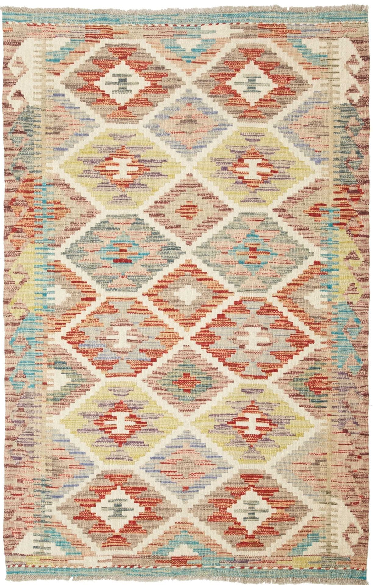 Kelim Teppich 100 x 150 cm, handgewebt, rustikales Flair, Wolle