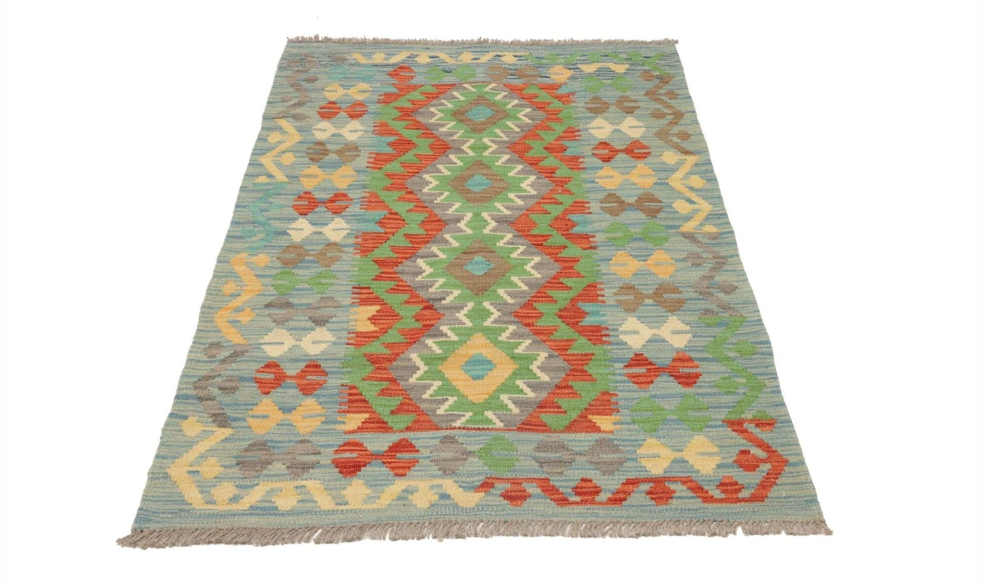 Kelim Teppich 101 x 147 cm, handgewebt, rustikales Flair, Wolle
