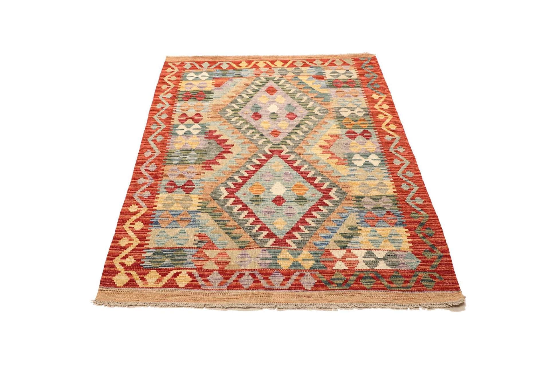 Handgewebter Kelim Teppich 107 x 150cm aus Schurwolle, rustikal