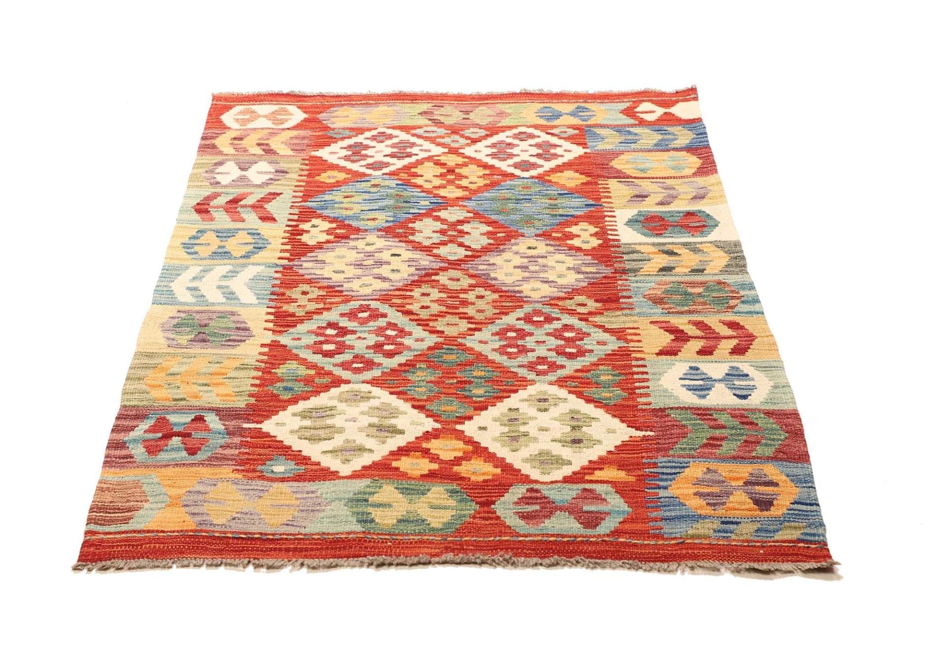 Kelim Teppich 101 x 145 cm, handgewebt, rustikales Flair