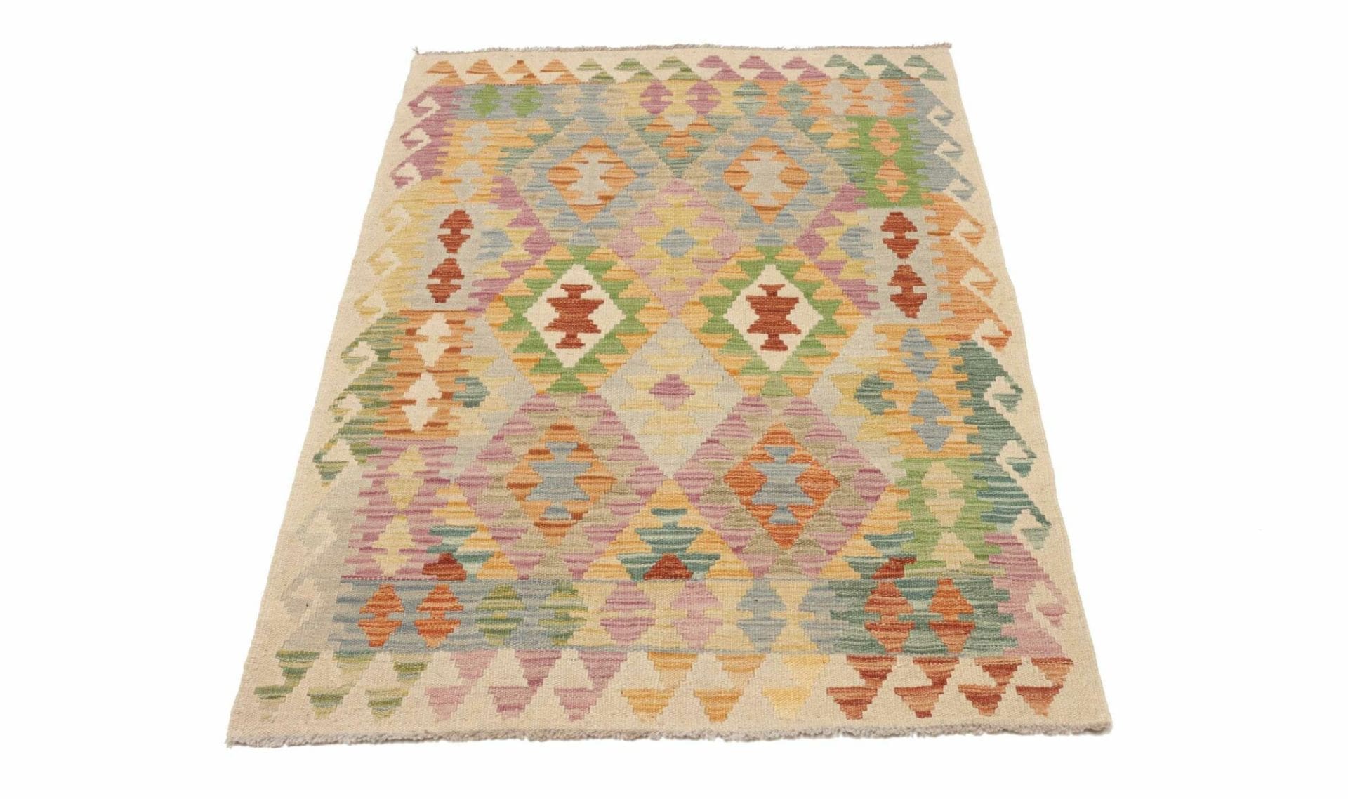 Kelim Teppich 102 x 150 cm aus Schurwolle, handgewebt, rustikal