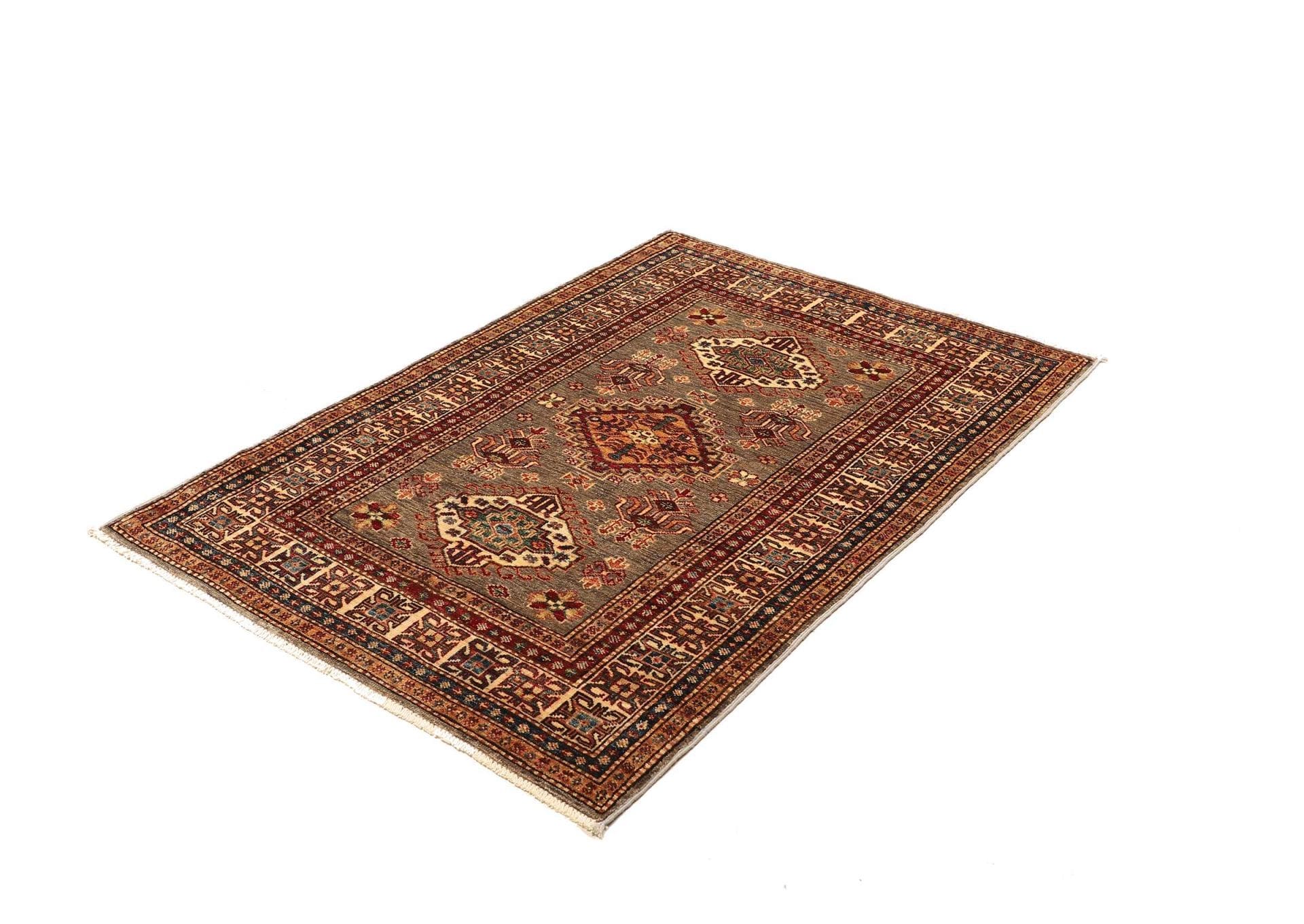 Orientteppich Kazak 103 x 146cm, geometrisches Muster, handgeknüpft