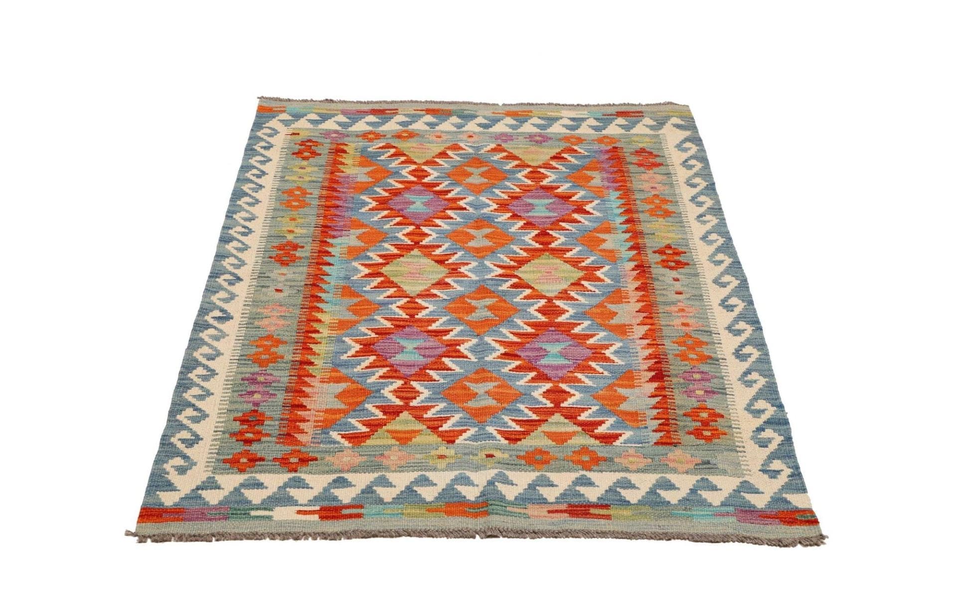 Kelim Teppich 104 x 143 cm, aus Schurwolle, handgewebt, rustikal