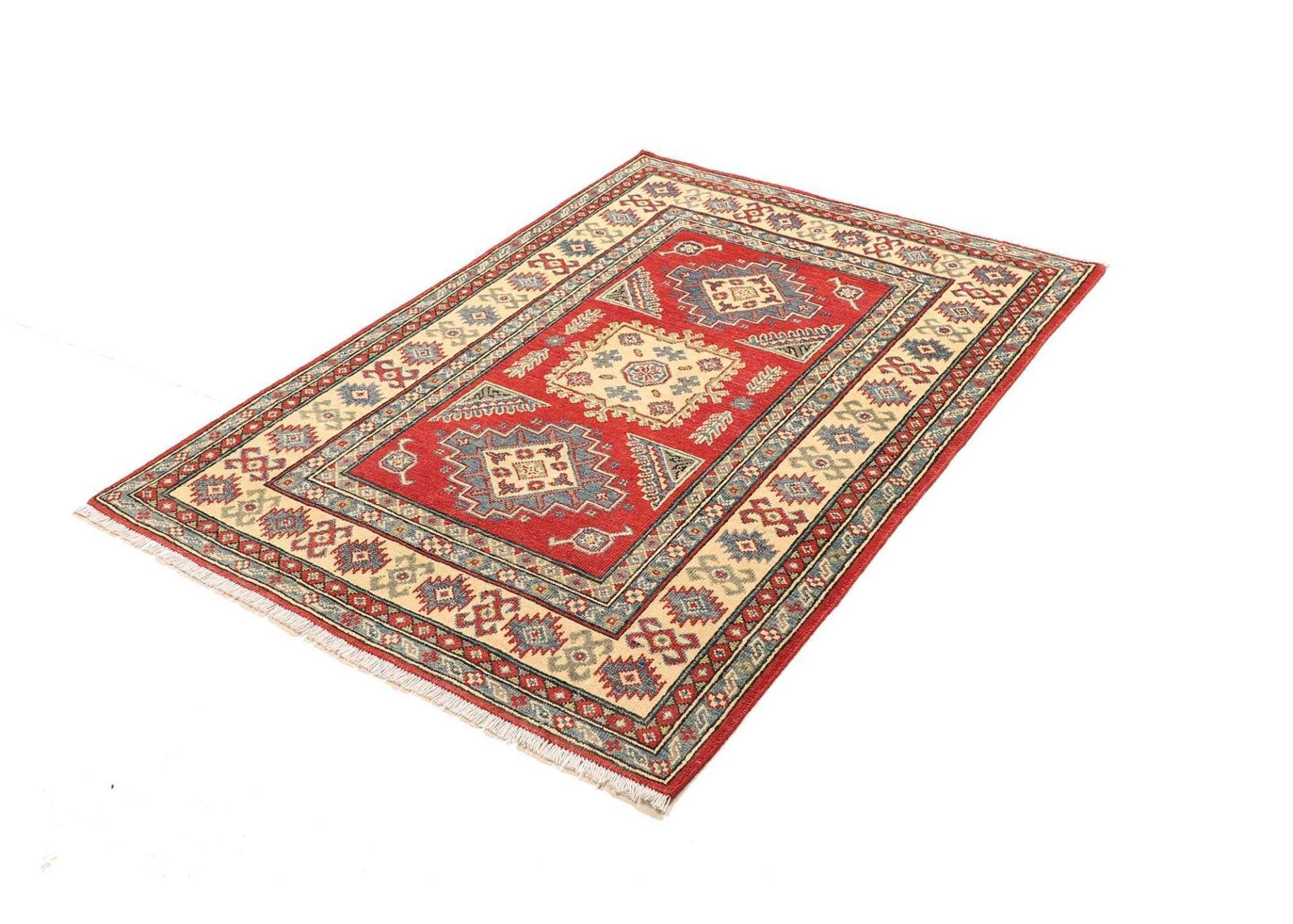 Kazak Teppich 106 x 150cm, geometrisches Muster, handgeknüpft