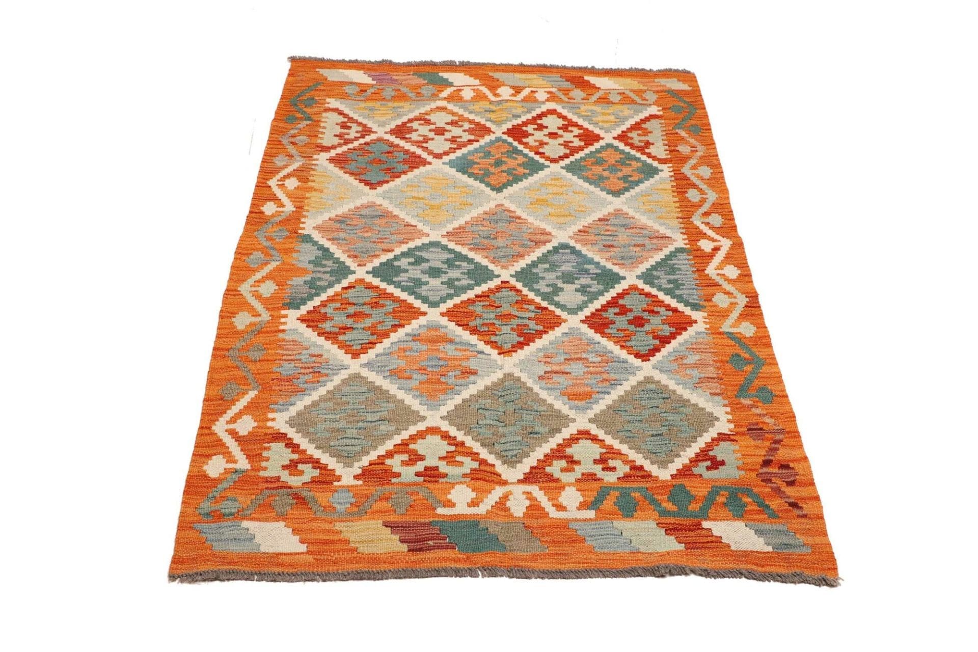 Kelim Teppich 105 x 149 cm aus Schurwolle, handgewebt, rustikal