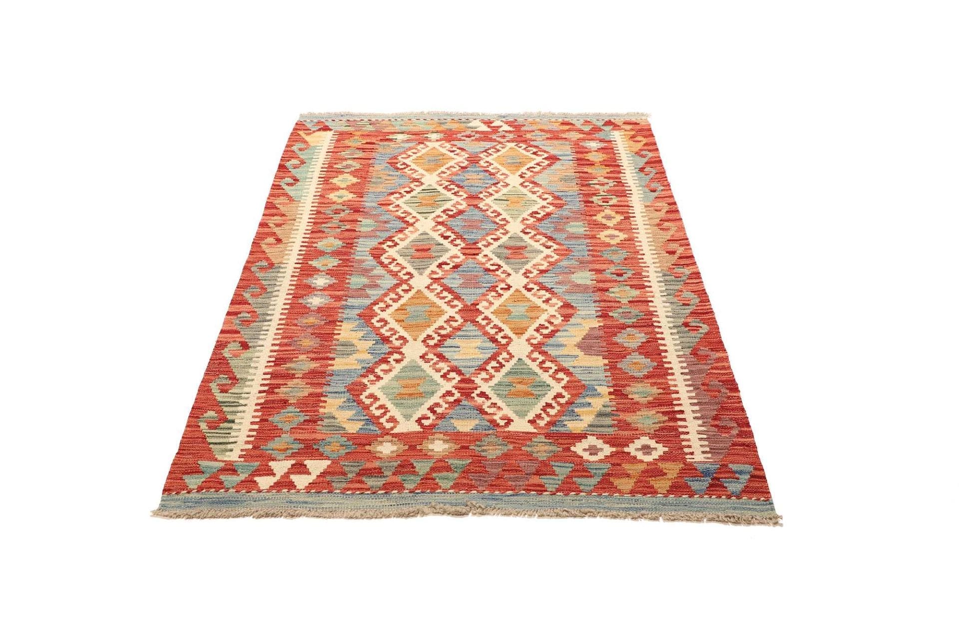 Kelim Teppich 110 x 155 cm, handgewebt, rustikales Flair, Wolle