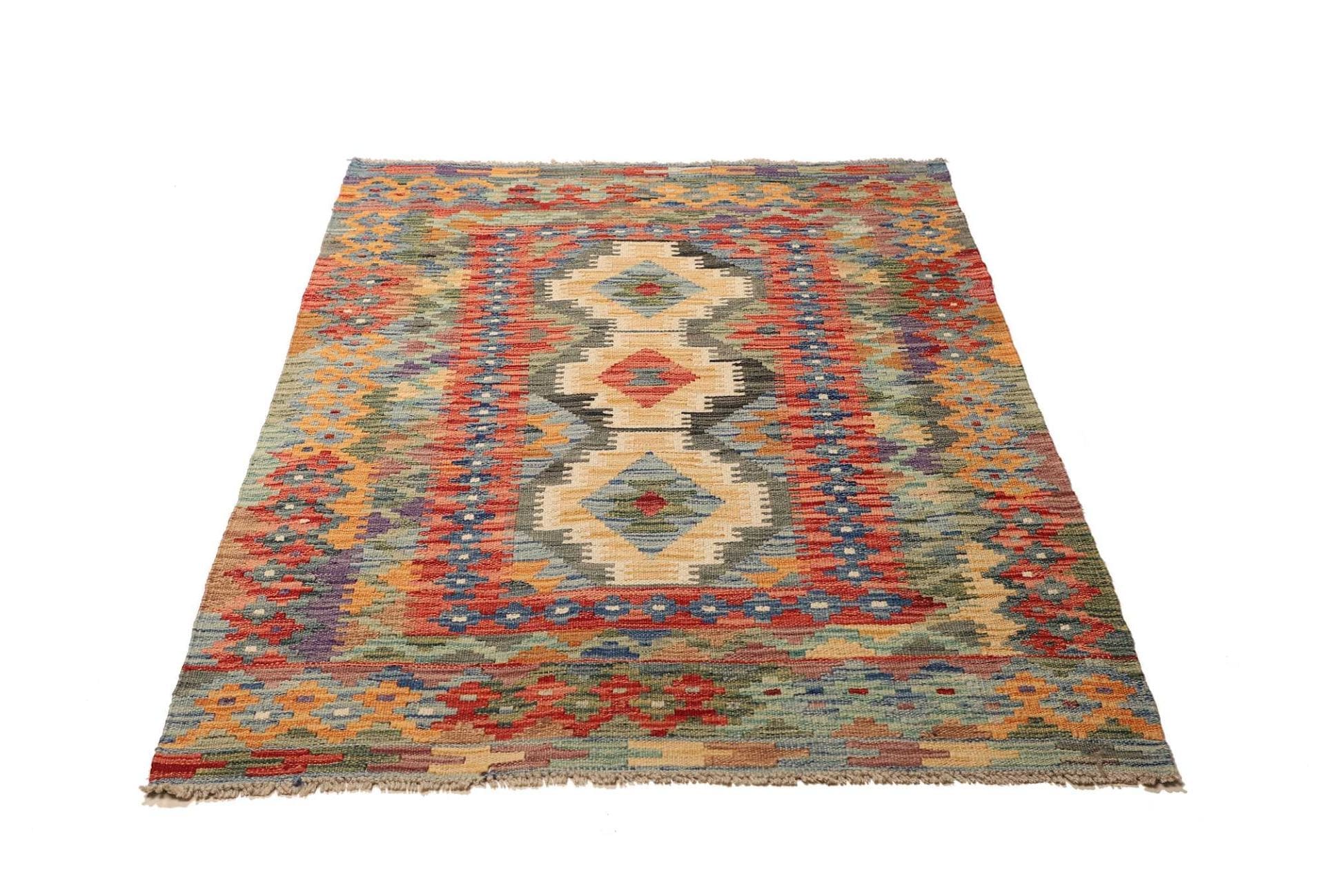 Kelim Teppich 106 x 152 cm, handgewebt, rustikales Flair aus Wolle