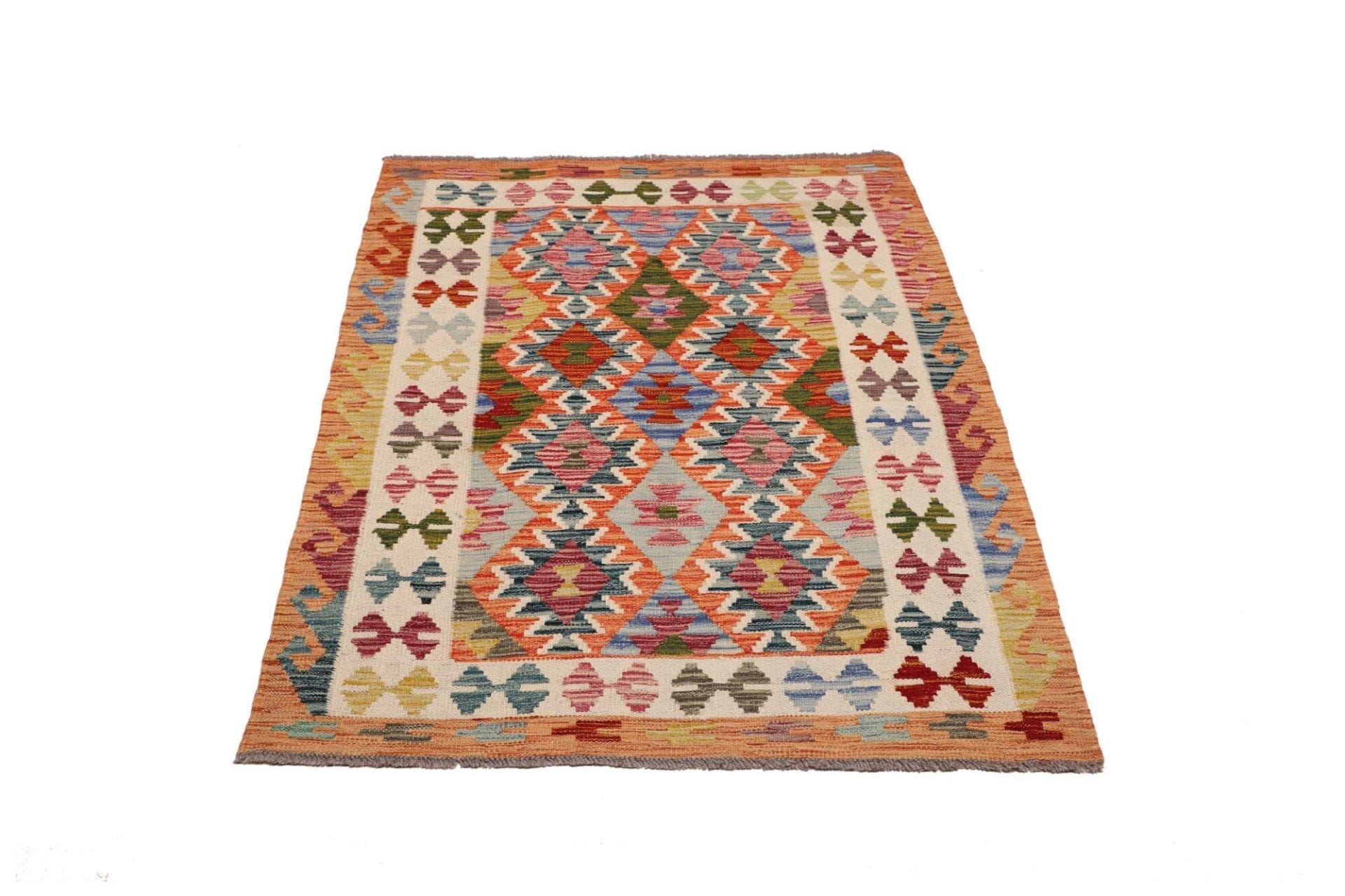 Kelim Teppich 106 x 150cm aus Schurwolle, handgewebt, rustikal