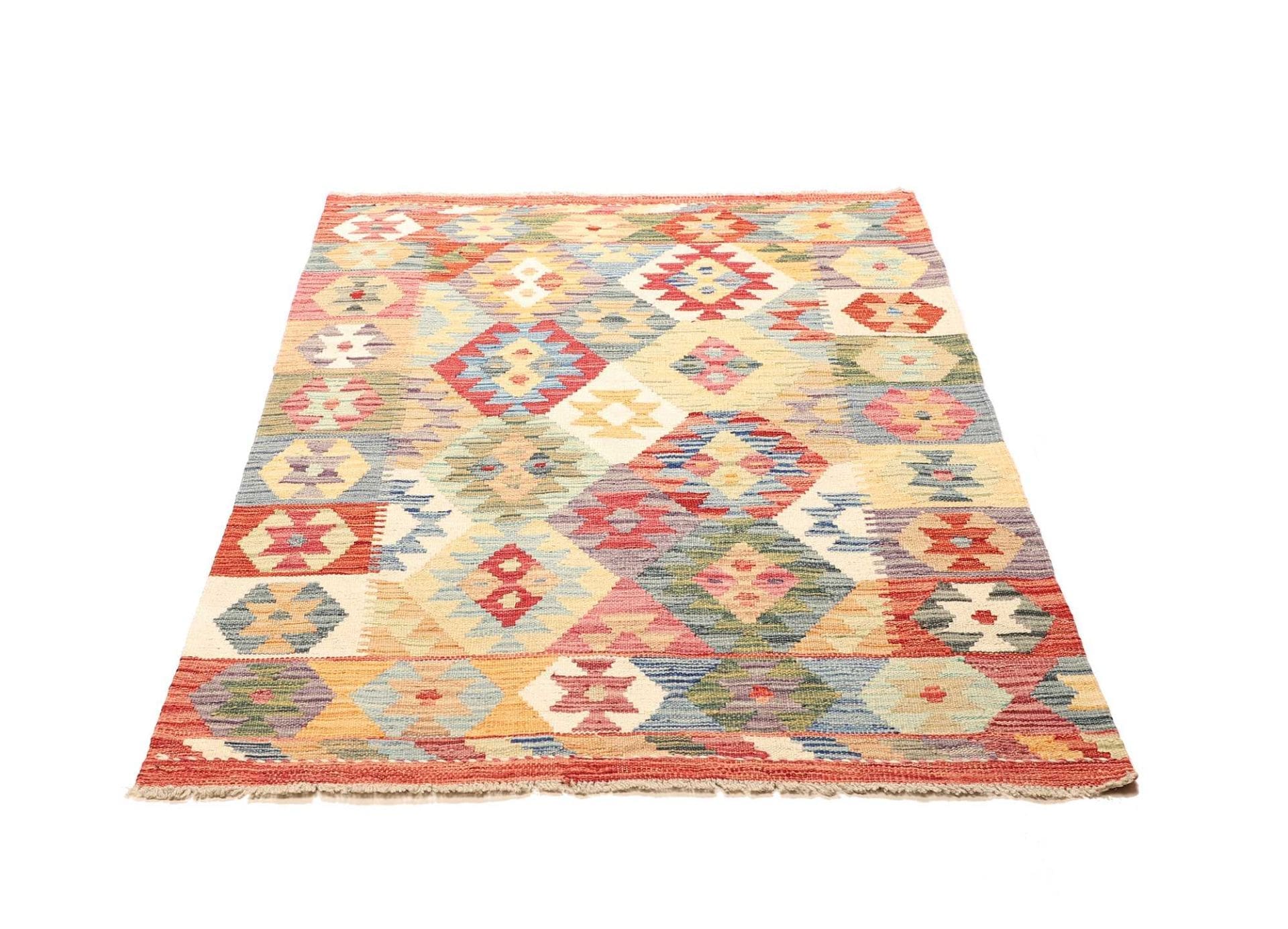 Kelim Teppich 105 x 150cm, handgewebt, rustikales Flair aus Wolle