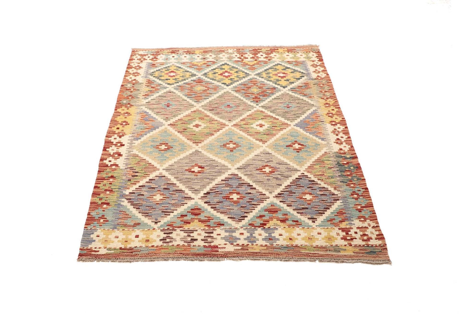 Kelim Teppich 105 x 150cm aus Schurwolle, handgewebt, rustikal