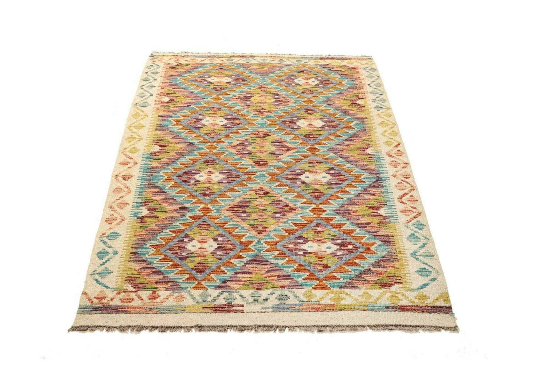 Kelim Teppich 106 x 155 cm, rustikal, handgewebt, Wolle/Baumwolle