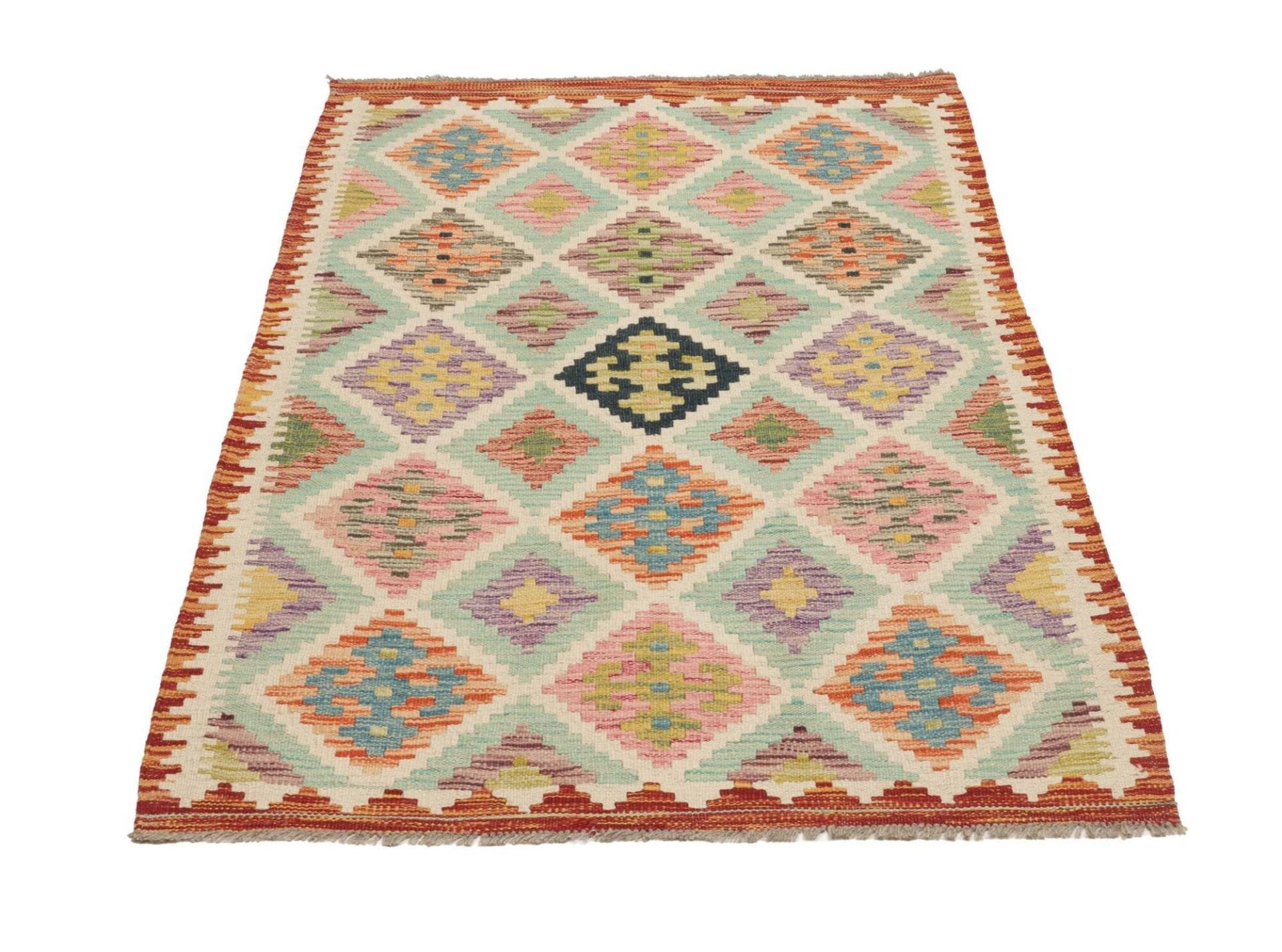 Kelim Teppich 107 x 150cm aus Schurwolle, handgewebt, rustikal