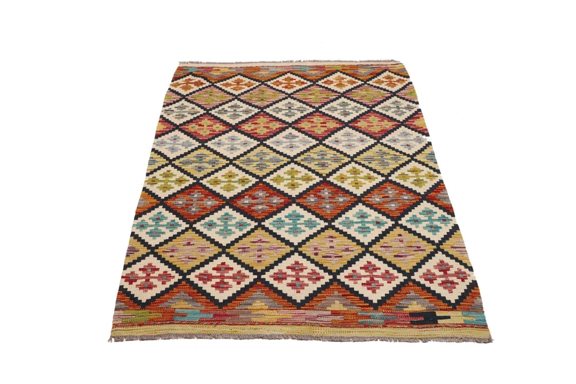 Kelim Teppich 102 x 151cm, handgewebt, rustikales Design
