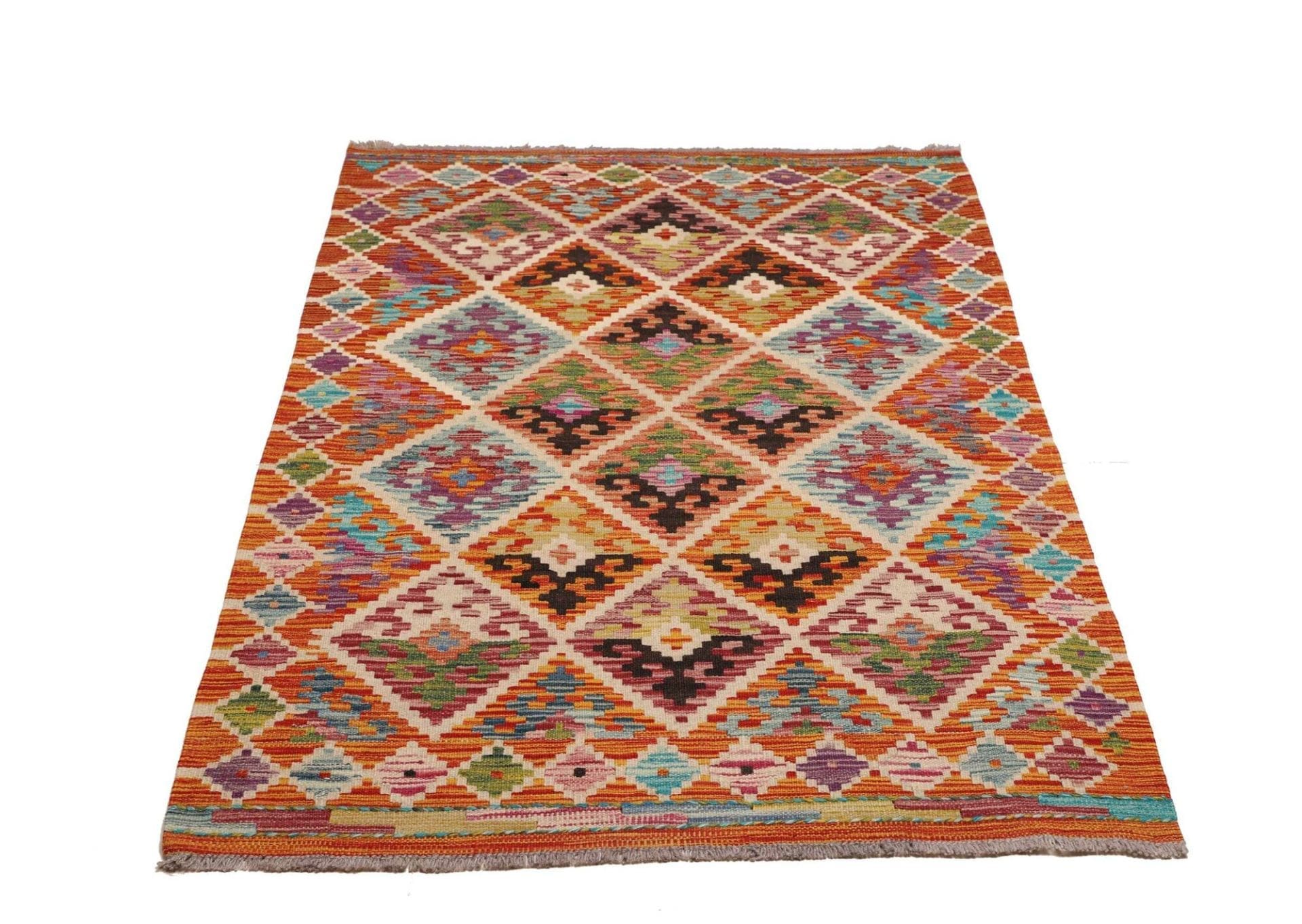 Kelim Teppich 98 x 158 cm, handgewebt, rustikales Flair, Wolle