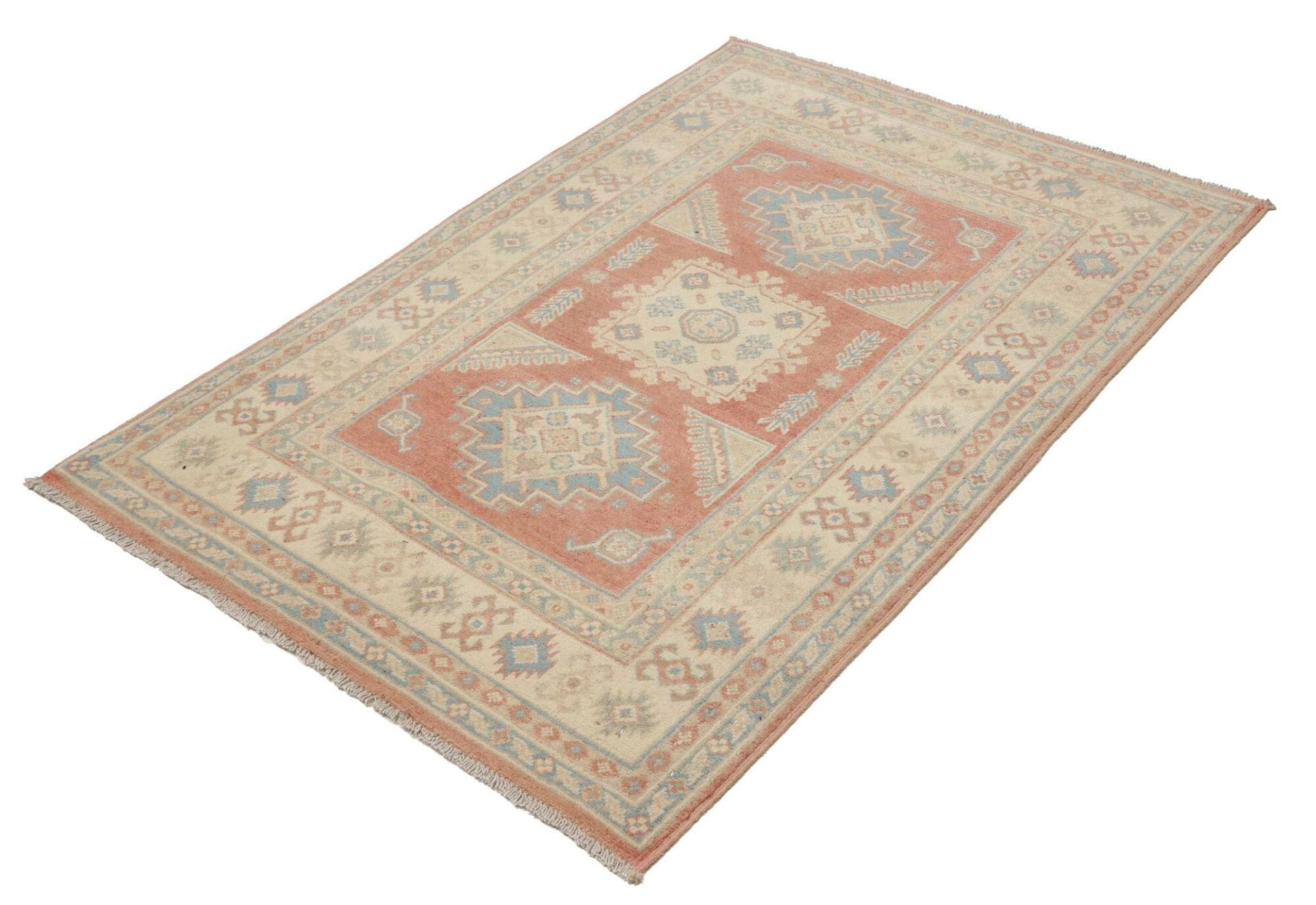 Kazak Teppich 103 x 144 cm, geometrisches Muster, handgeknüpft