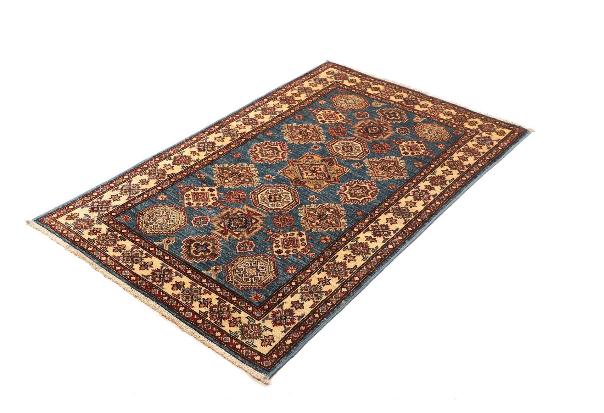 Kazak Teppich 104 x 151cm, geometrische Muster, handgeknüpft