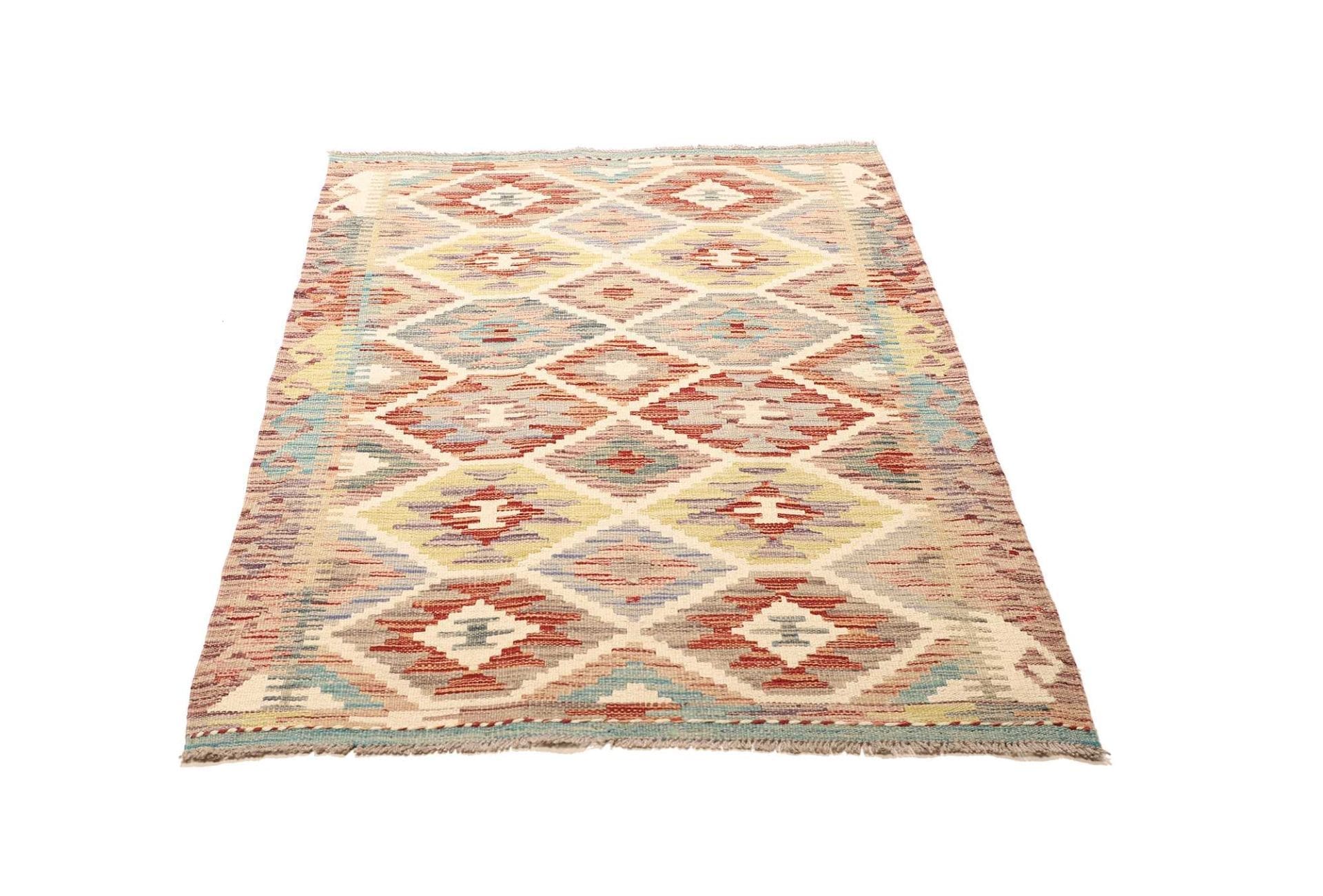 Kelim Teppich 100 x 150 cm, handgewebt, rustikales Flair, Wolle