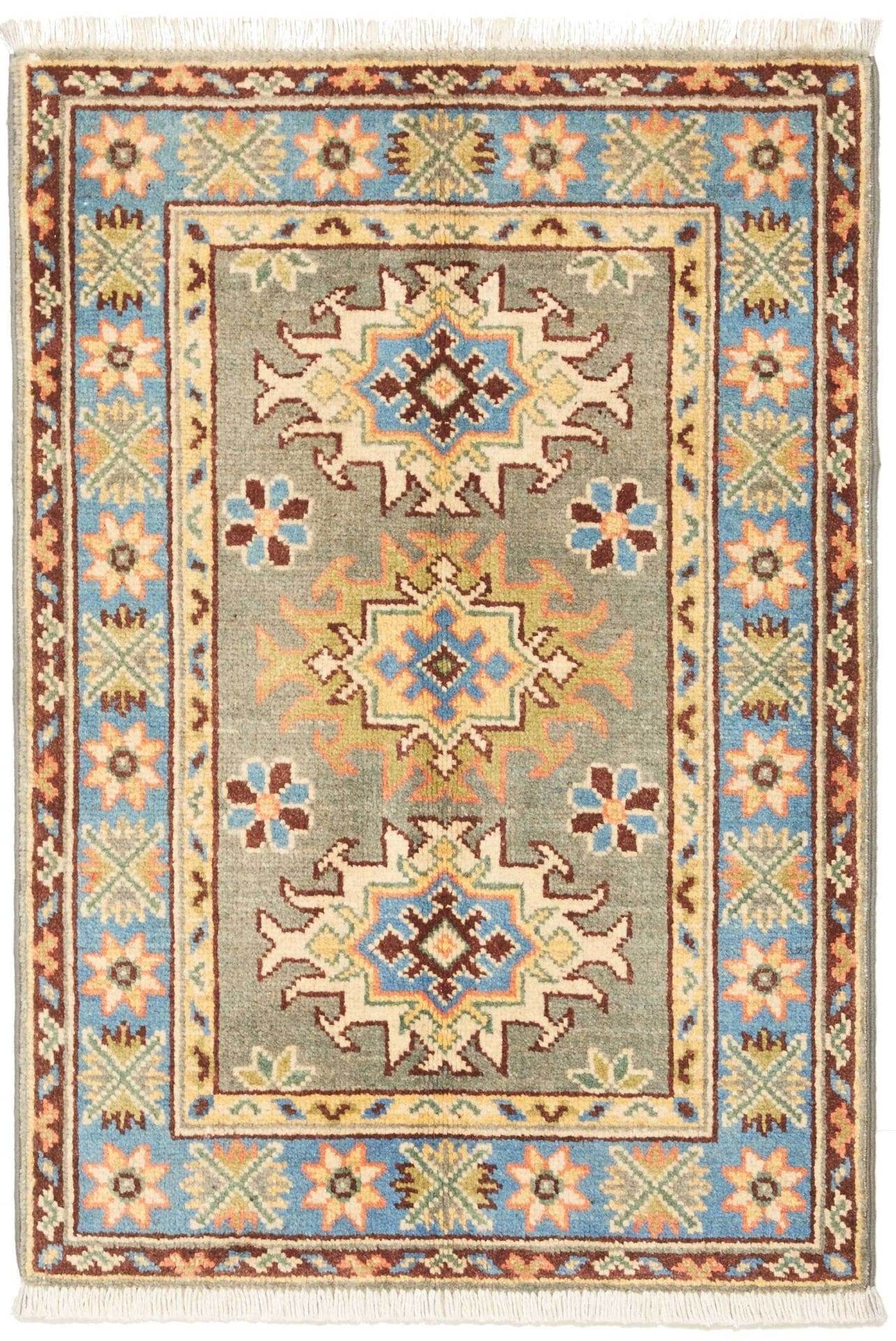 Kazak Teppich 65 x 89 cm | Handgeknüpft, geometrische Muster