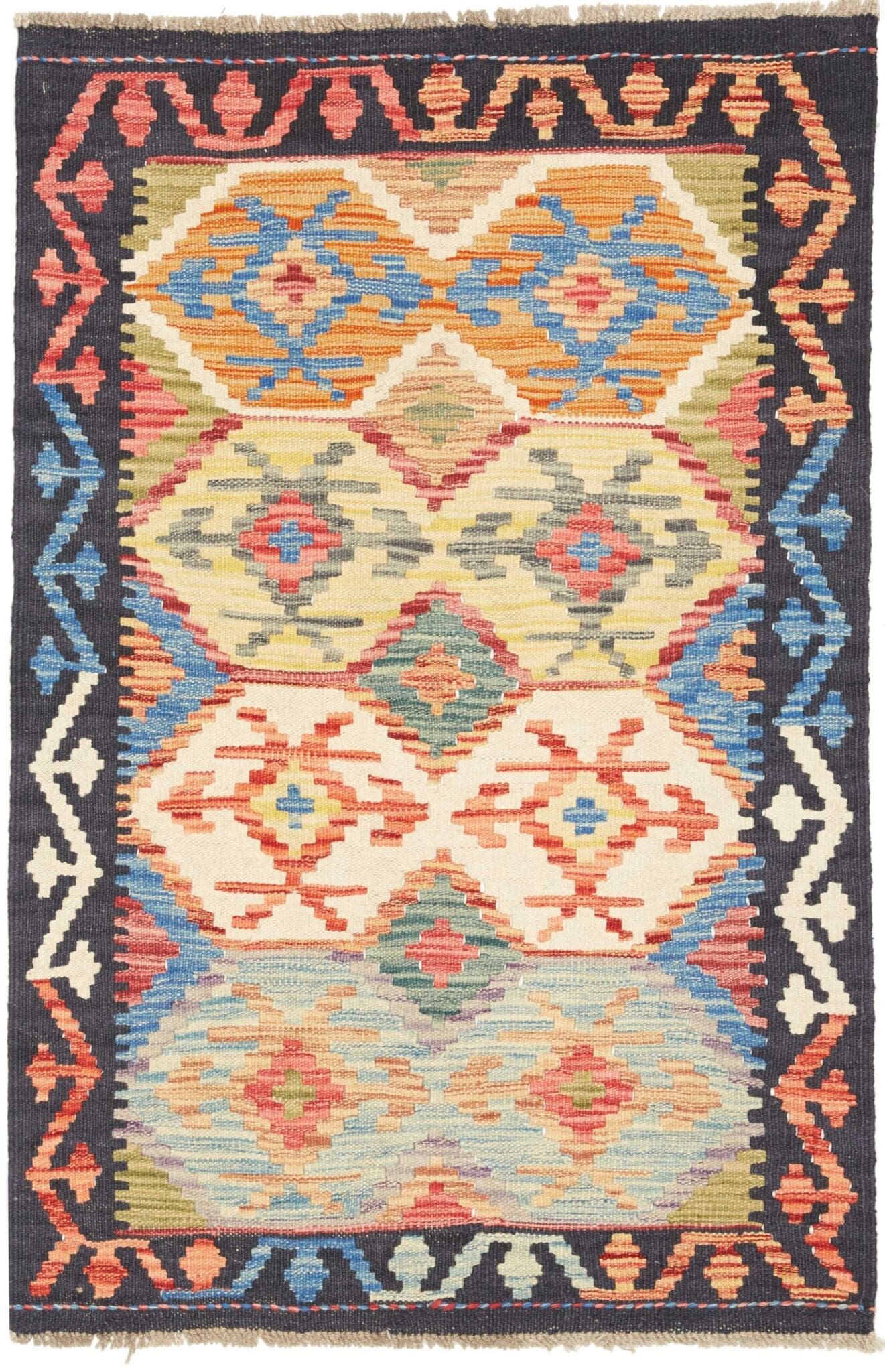 Kelim Teppich 82 x 120 cm, handgewebt, rustikales Flair, Wolle