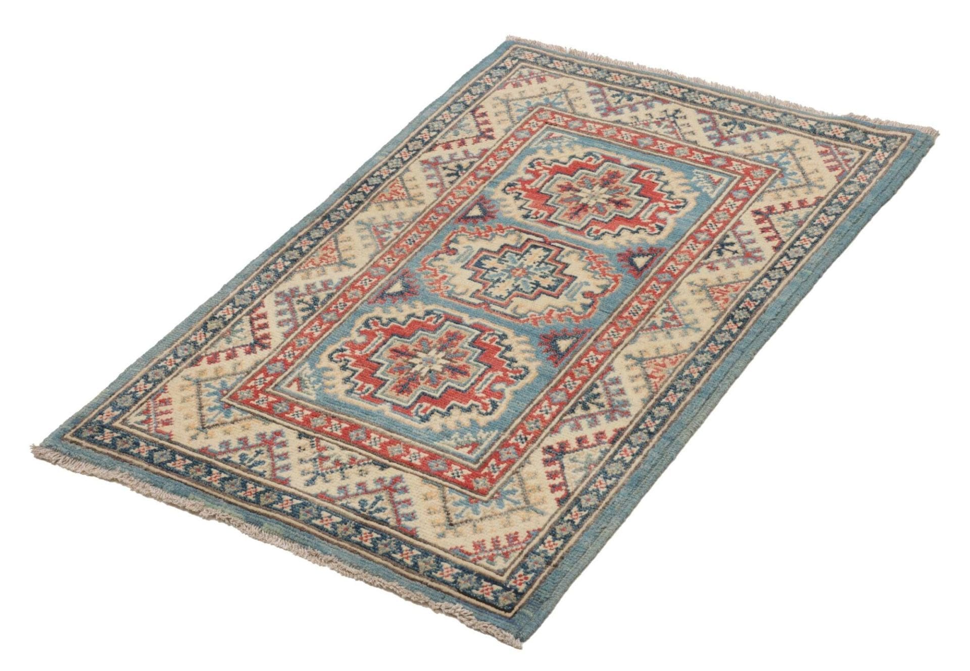 Kazak Orientteppich 64 x 92 cm, geometrisches Muster, handgeknüpft