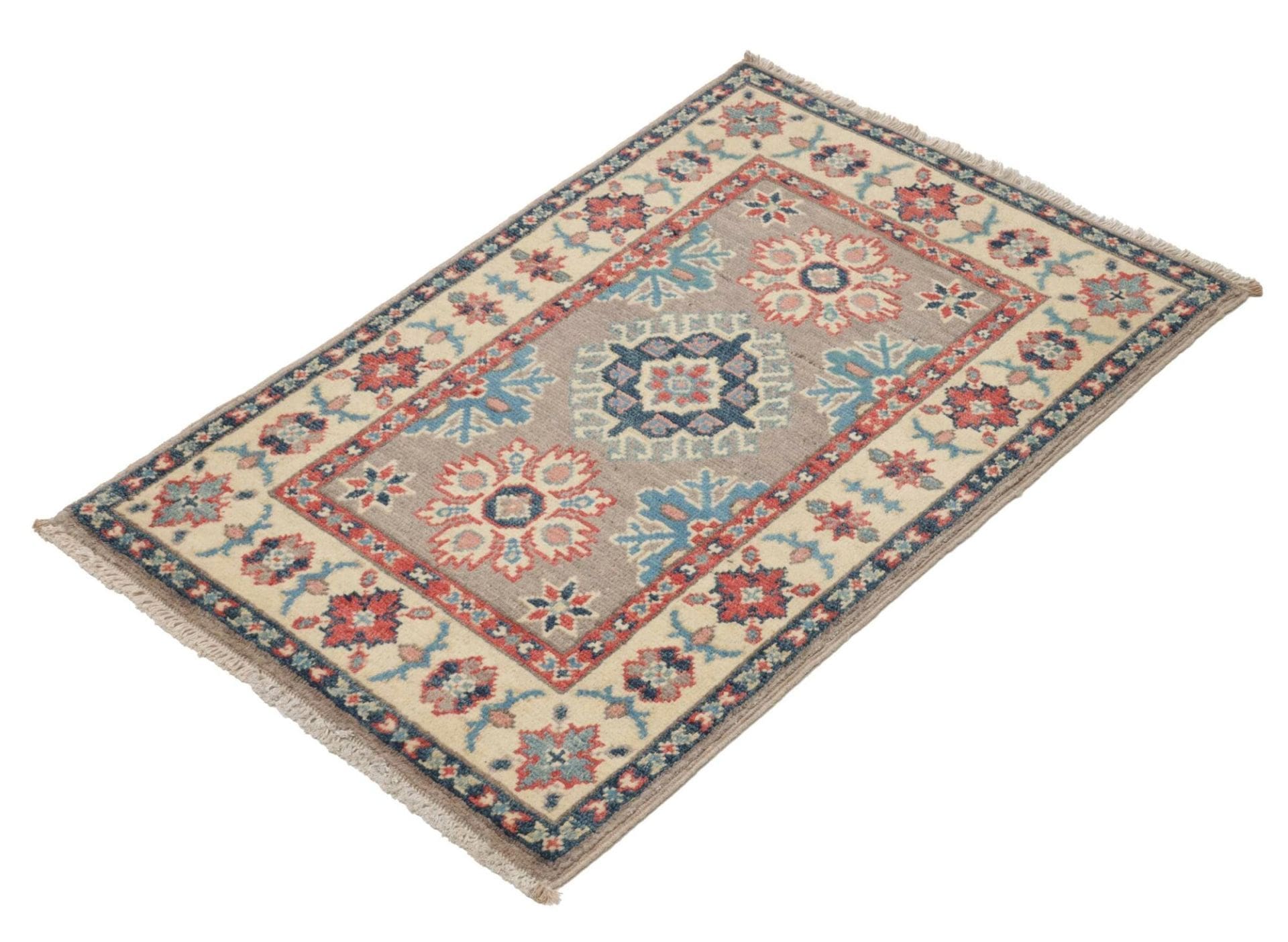 Kazak Orientteppich 62 x 89 cm, geometrisches Muster, handgeknüpft