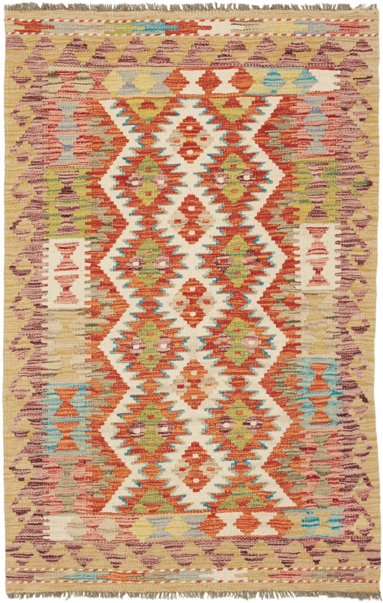 Kelim Teppich 81 x 124cm aus Schurwolle, handgewebt, rustikales Flair